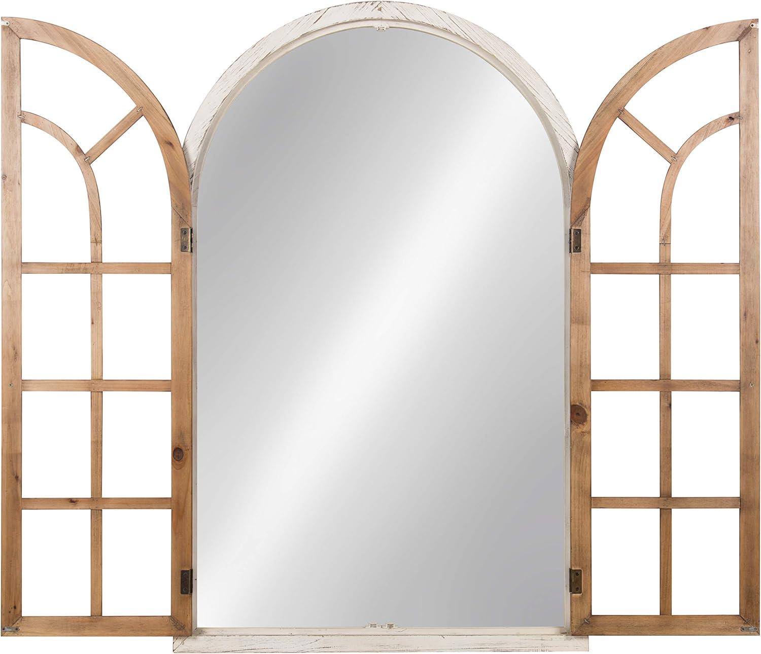 Kate and Laurel Boldmere Large Traditional Wood Windowpane Arch Mirror, 28x44, Rustic Brown and White