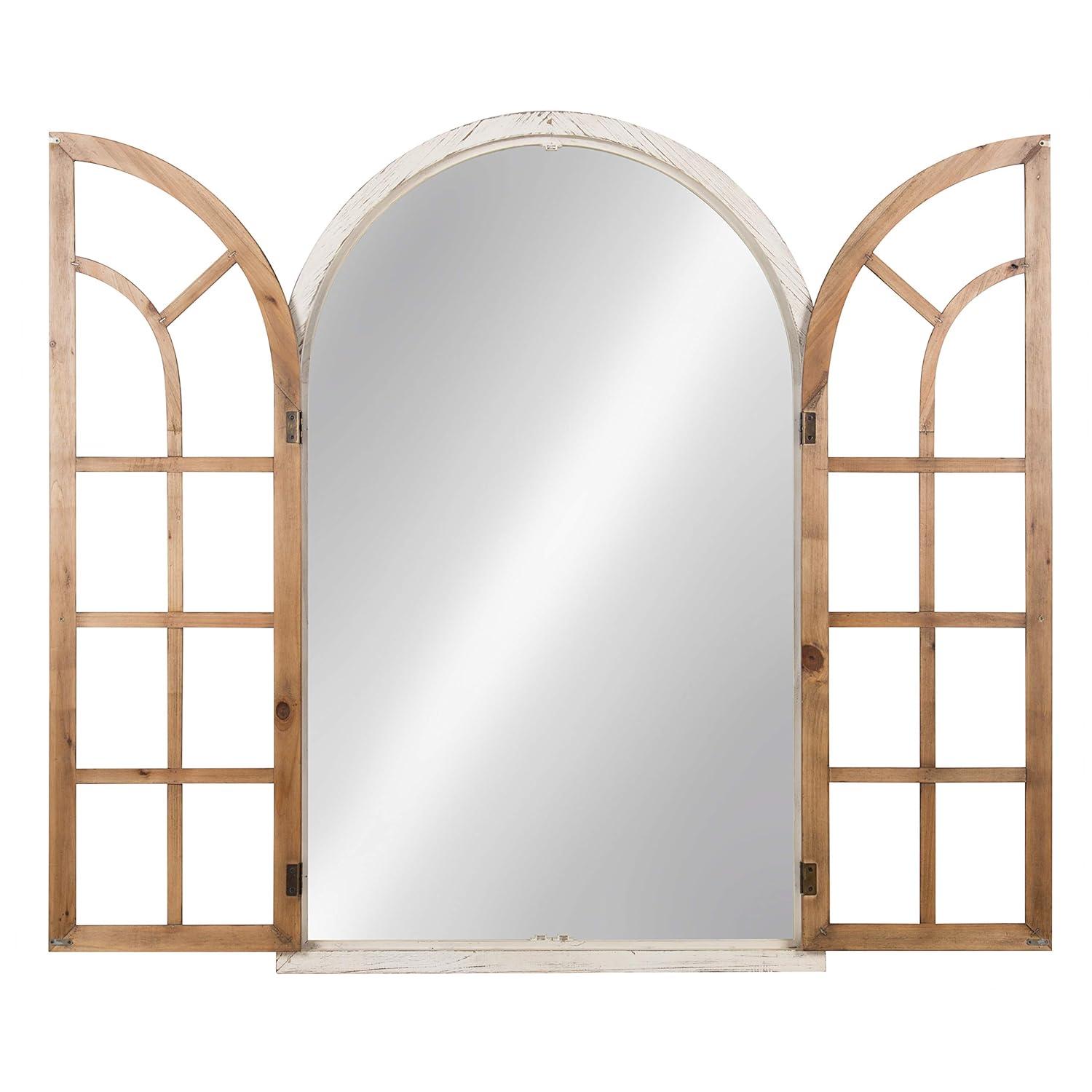 Kate and Laurel Boldmere Large Traditional Wood Windowpane Arch Mirror, 28x44, Rustic Brown and White