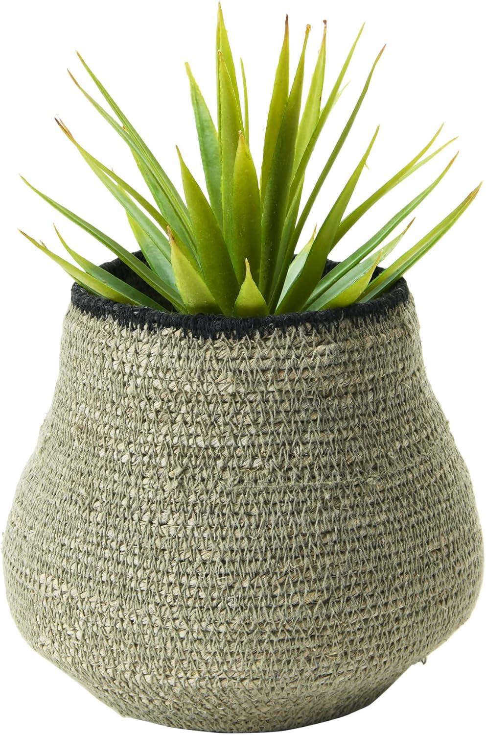 Storied Home Hand-Woven Seagrass Basket, Grey & Black