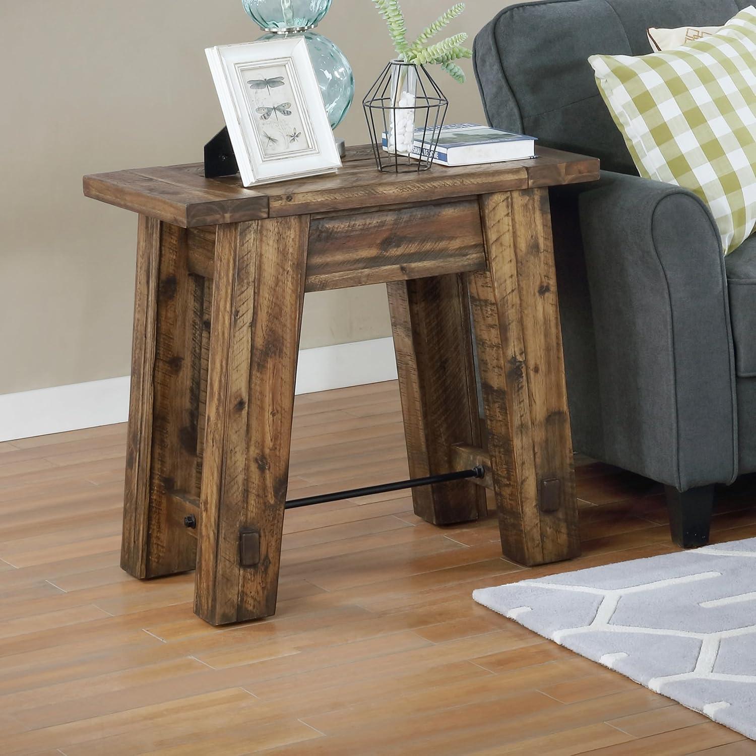 Durango Industrial Wood End Table Dark Brown - Alaterre Furniture: Rustic Acacia, Mid-Century Modern