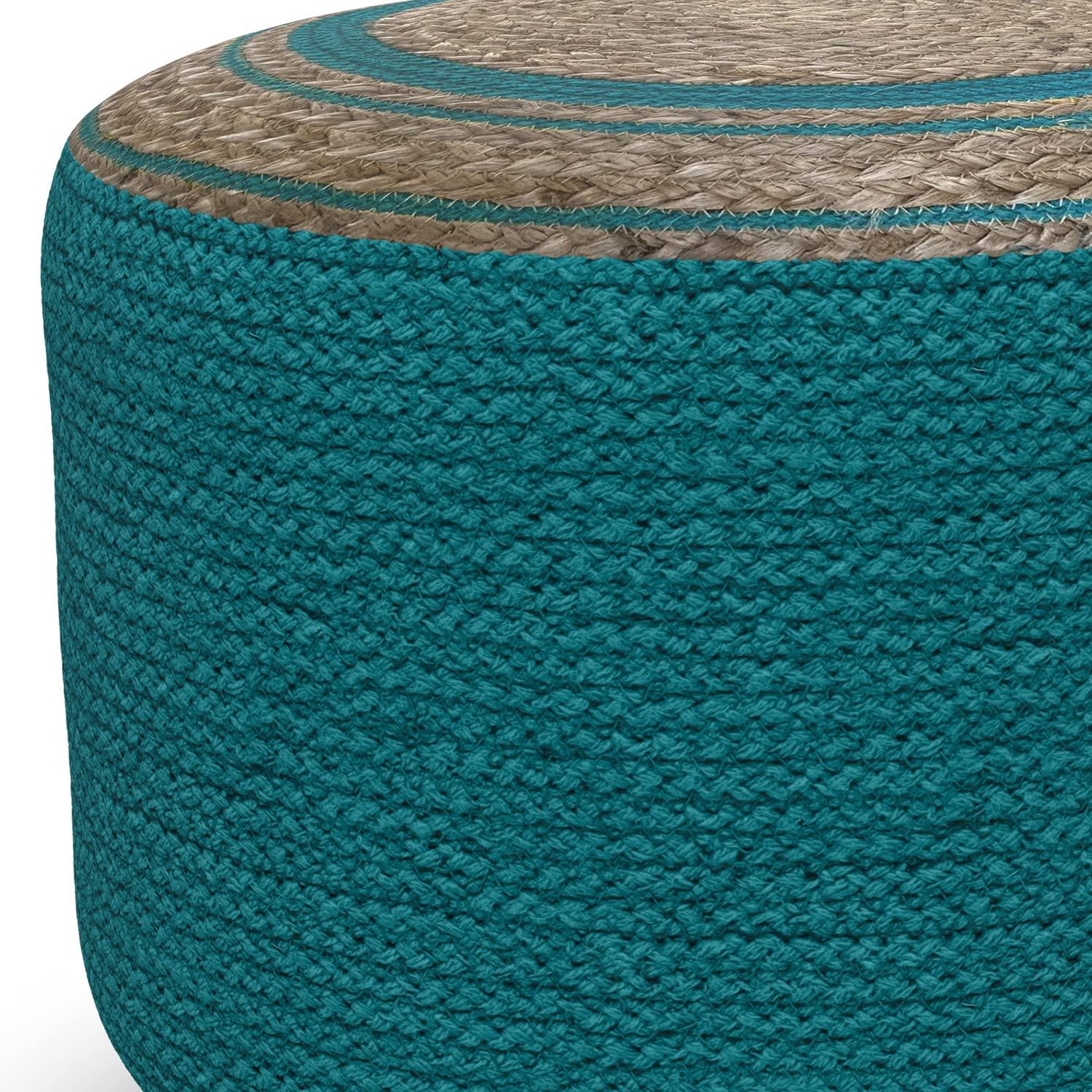 Simpli Home Serena 18"W Handcrafted Jute and Cotton Round Braided Pouf