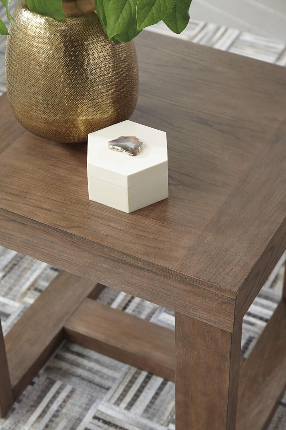 Contemporary Plank-Effect Square End Table in Textured Grayish Brown