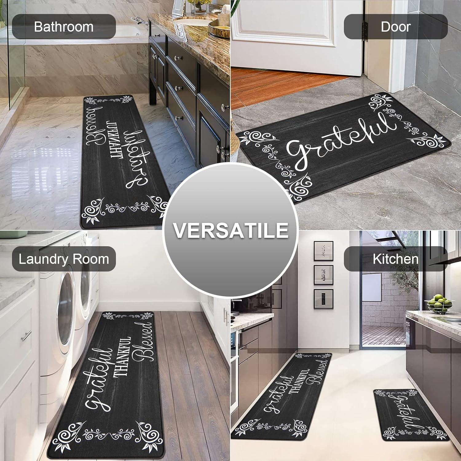 HEBE Anti Fatigue Kitchen Mat Set of 2 Non Slip Cushioned Kitchen Mats for Floor Waterproof Farmhouse Kitchen Rugs and Mats Set Comfort Standing Desk Mat Carpet for Sink,Office,Laundry