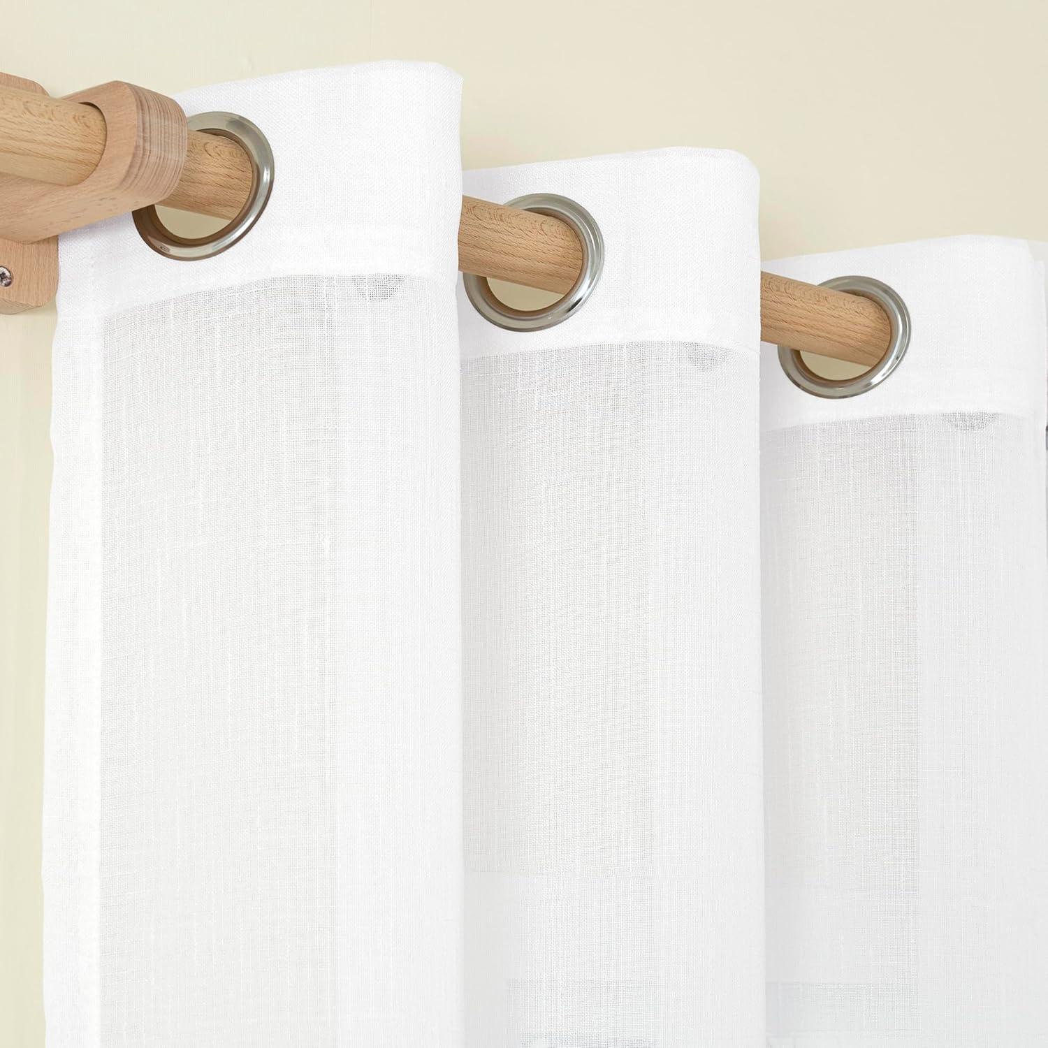 White Linen Semi-Sheer Light-Filtering Rod Pocket Curtains, 63" Length