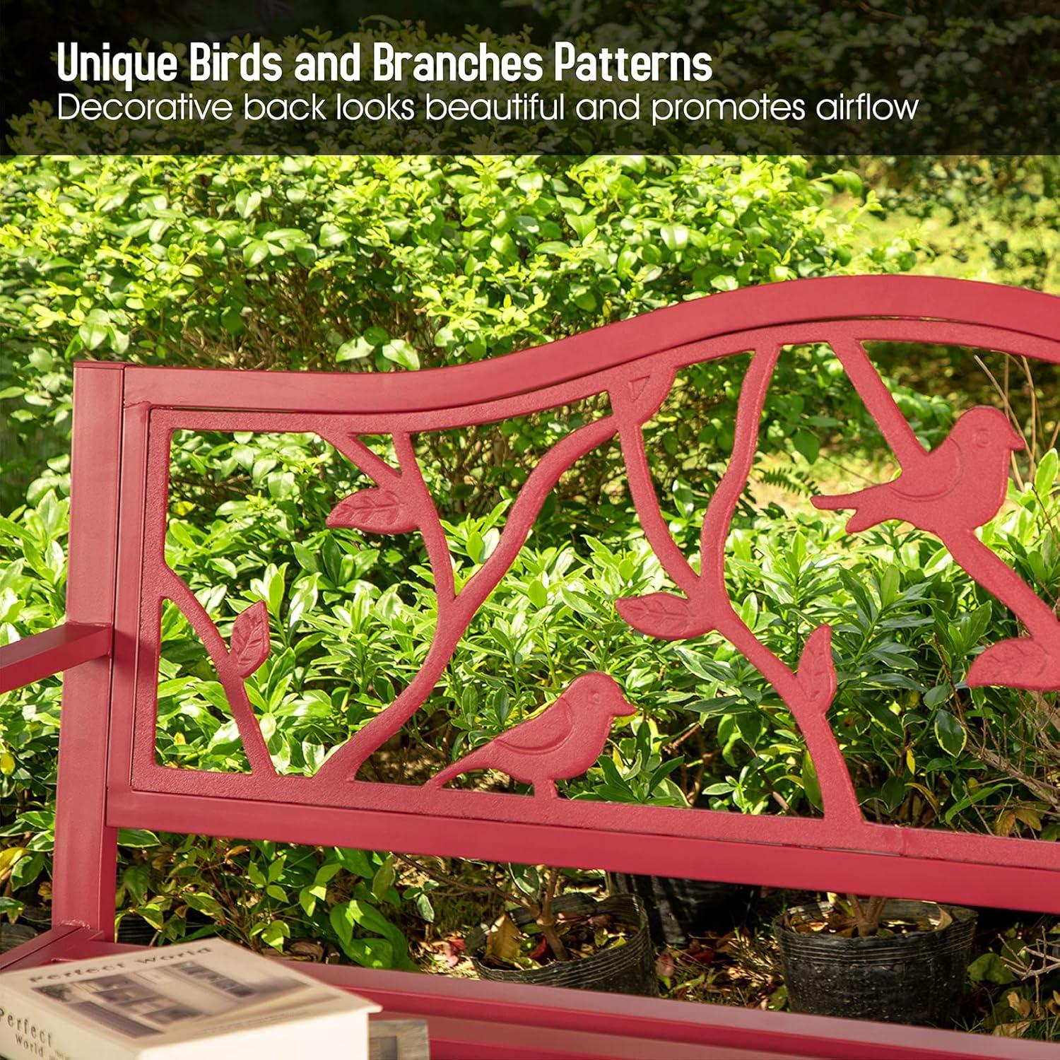 Sophia & William Outdoor Patio Metal Bench Pinkish Red