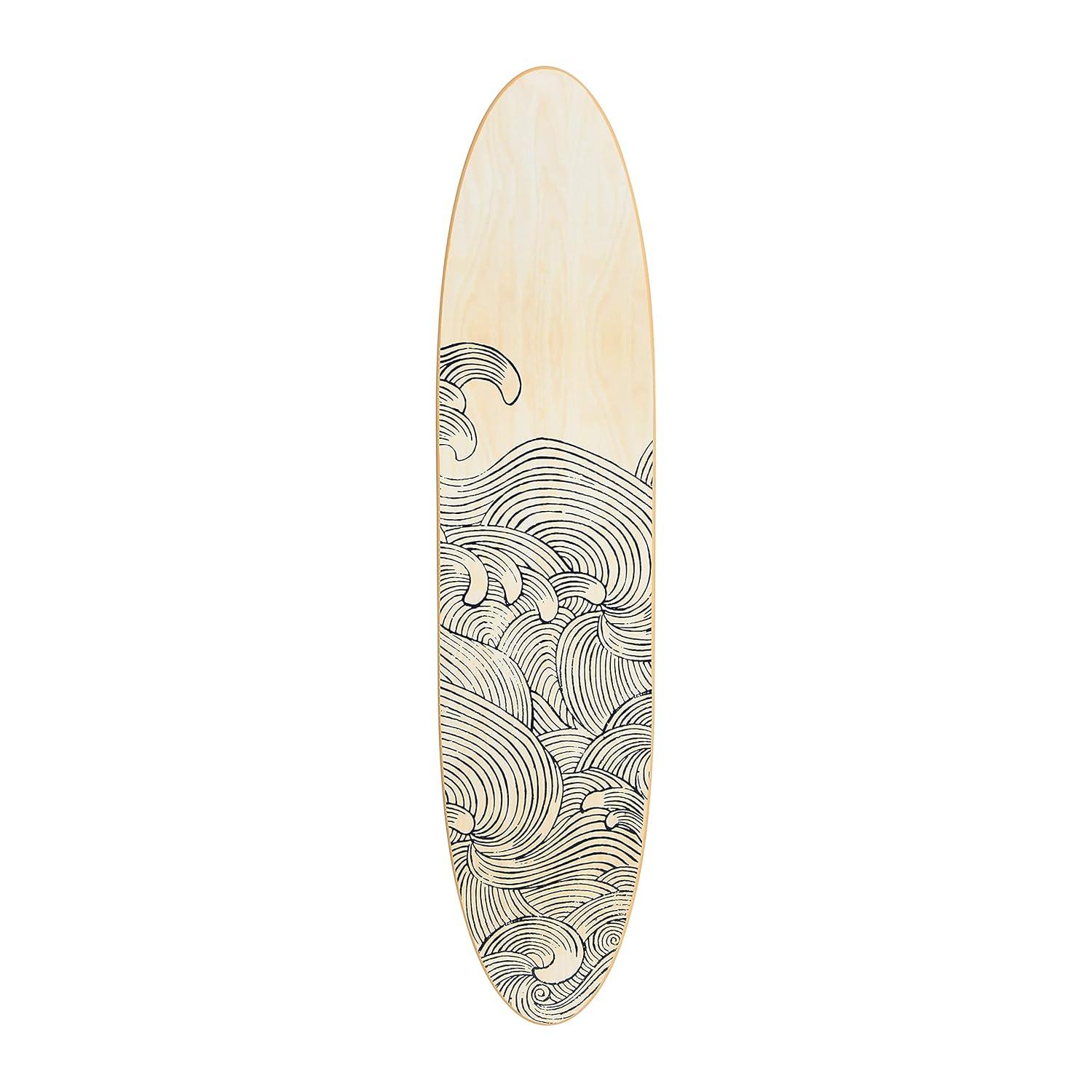 Storied Home Lacquered Wood Surfboard Wall Decor with Waves Hangs Vertical or Horizontal: Matte Finish, Abstract Pattern