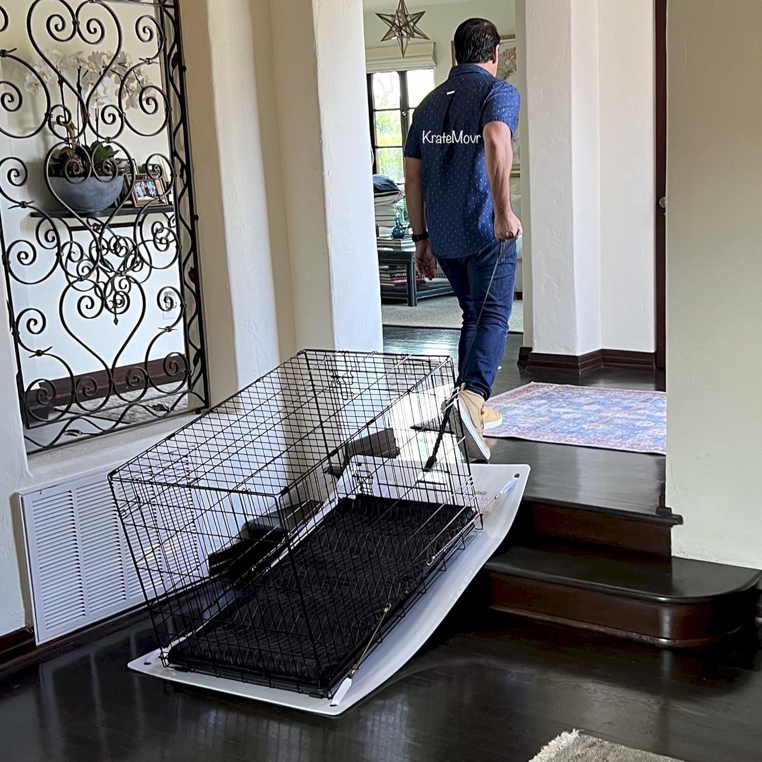 KrateMovr, BIG PLASTIC MAT that's placed under crates for cats & dogs and fish tanks, helps easily move pets