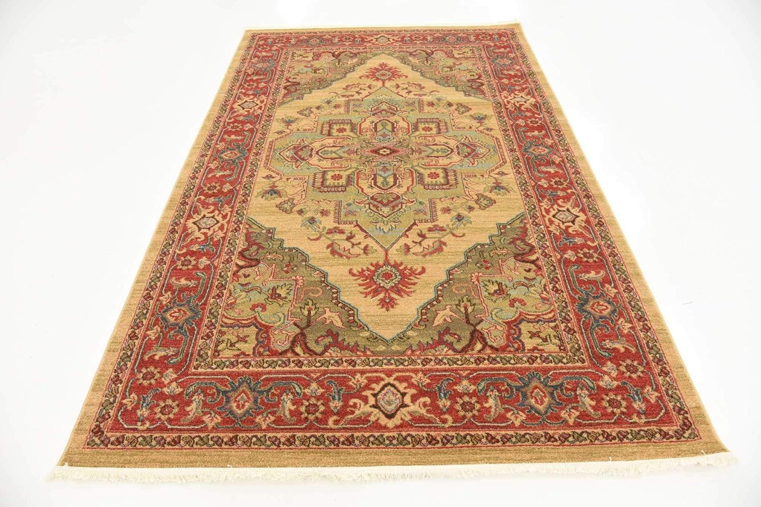 Sahand Persian-European Blend Area Rug - Tan & Light Blue, 5'1" x 8'