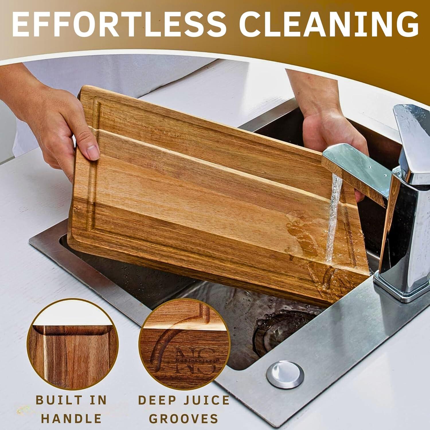 Eco-Friendly Acacia Wood Cutting Board Set with Juice Groove