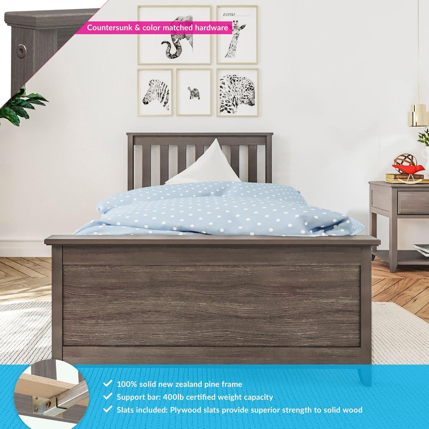 Max & Lily Twin Bed Frame with Headboard, Solid Wood Platform Bed for Kids, Clay
