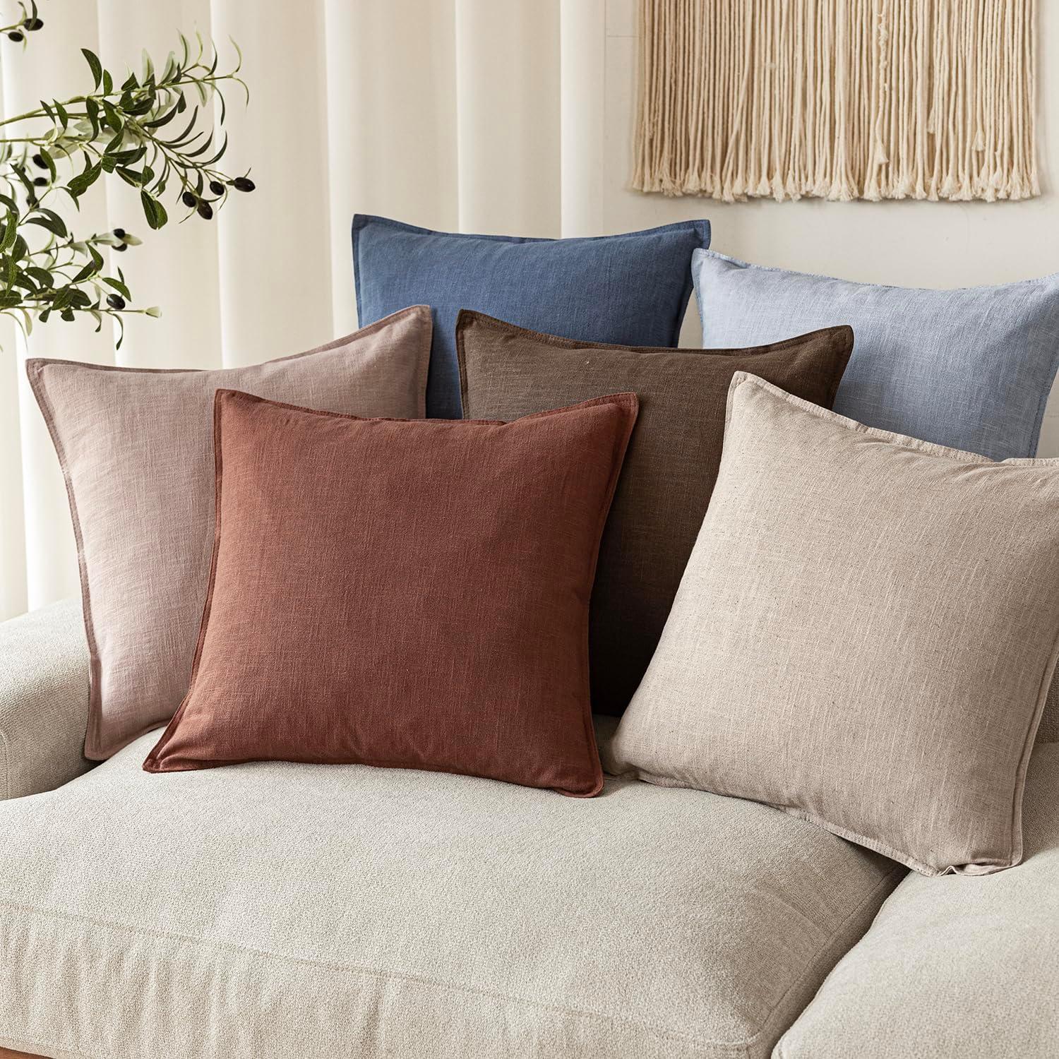MIULEE Throw Pillow Covers Boho Farmhouse 18x18 Set of 2 Decorative Beige Couch with Fringe Chic Cotton Pillowcases Home Decor Accents for Cushion Soft Bed Living Room