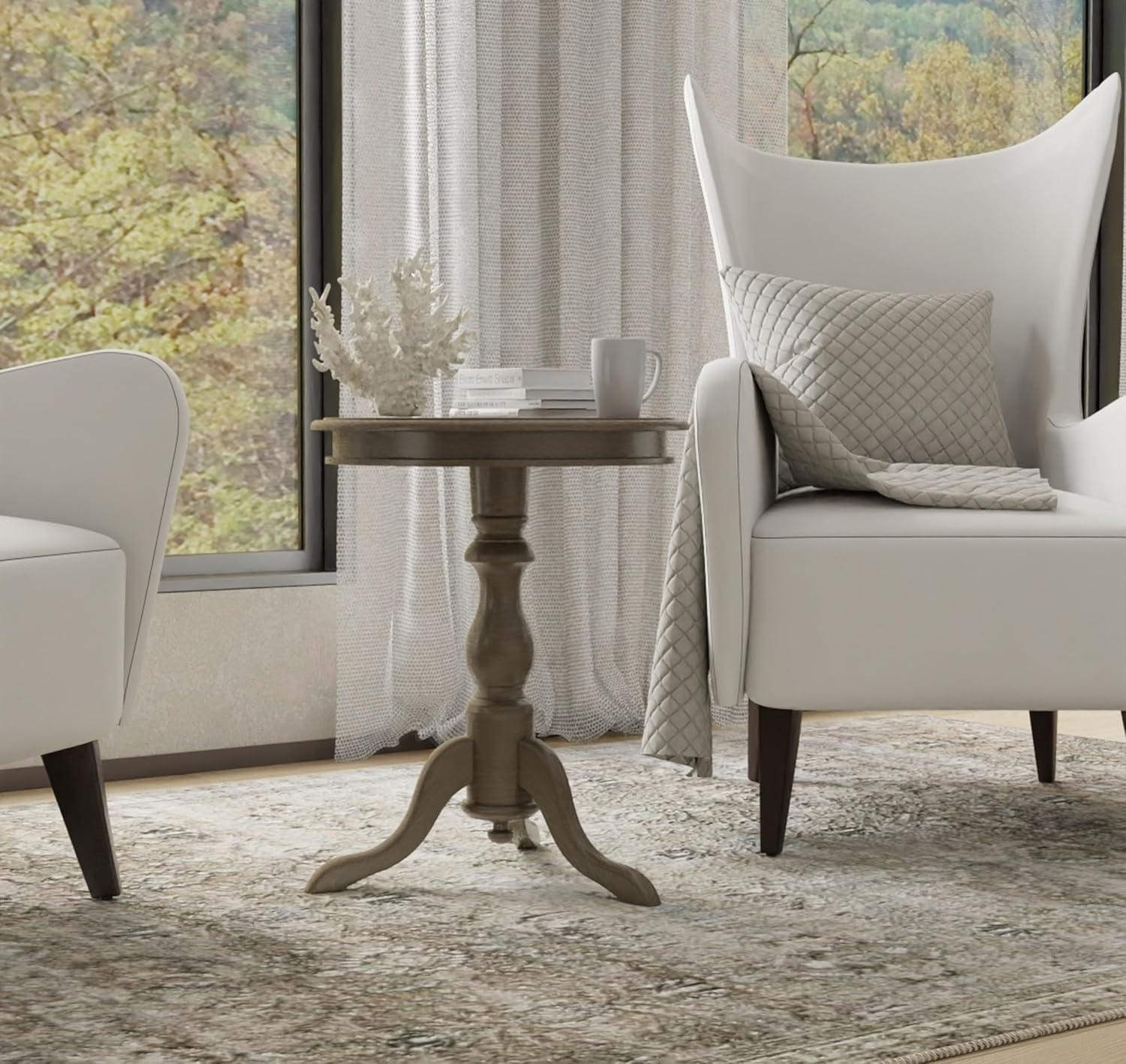 Carolina Living Paloma Accent Table - Weathered Gray and Table: Solid Wood, Round Pedestal Base, 25.25" Height