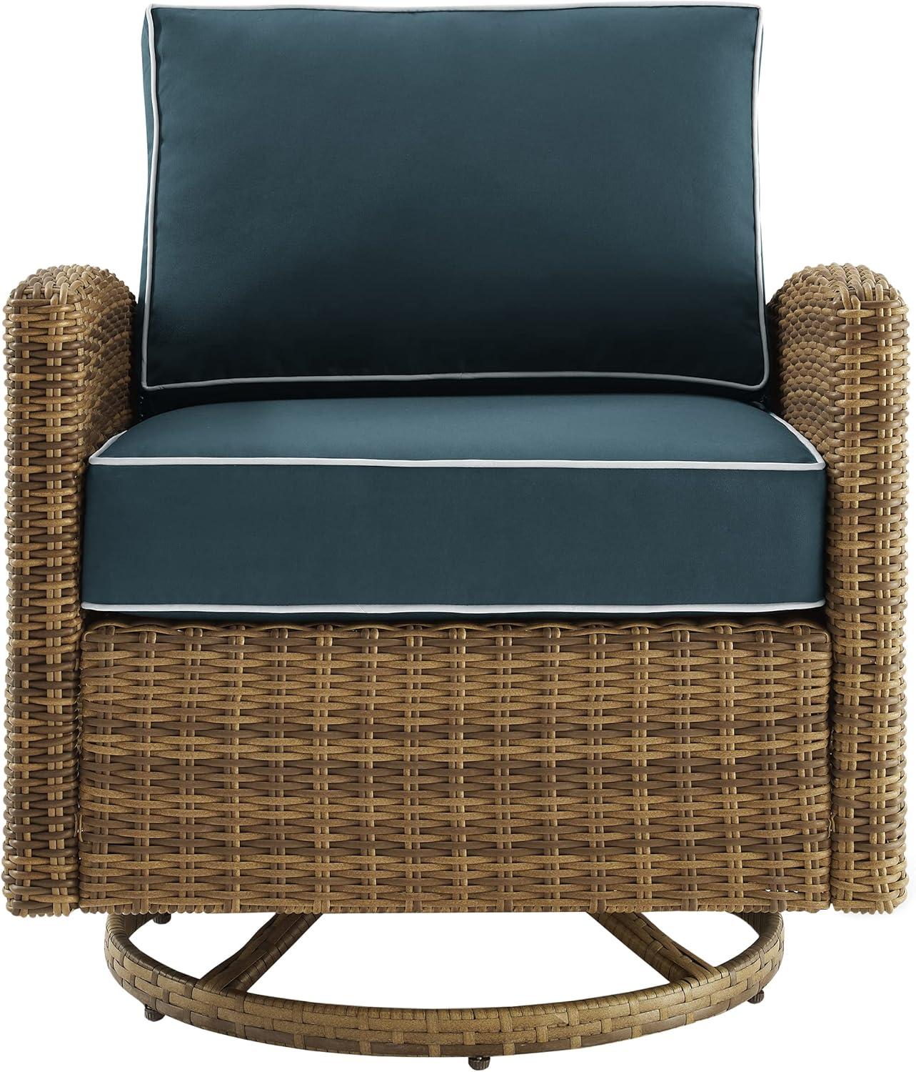 Bradenton Outdoor Steel Swivel Rocking Chair Navy/Weathered Brown - Crosley: Patio Accent, UV-Resistant