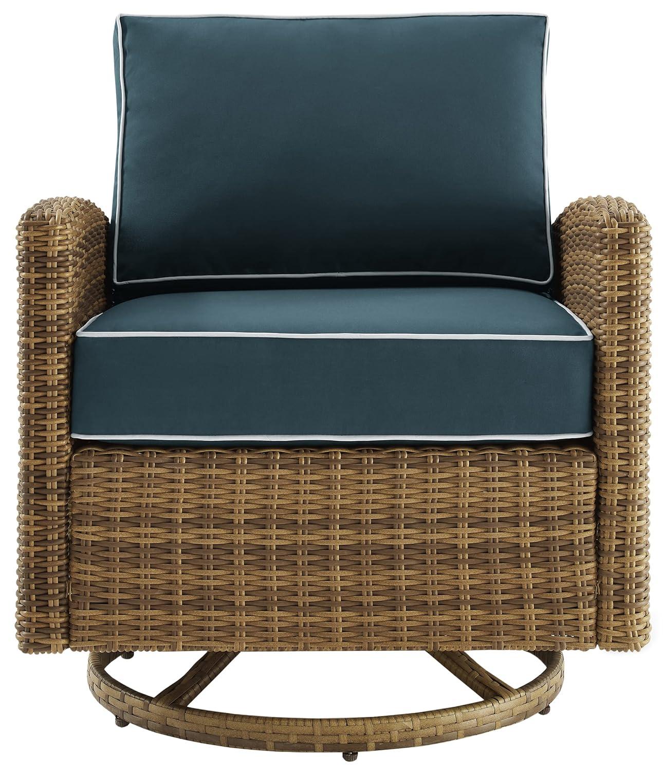Bradenton Outdoor Steel Swivel Rocking Chair Navy/Weathered Brown - Crosley: Patio Accent, UV-Resistant