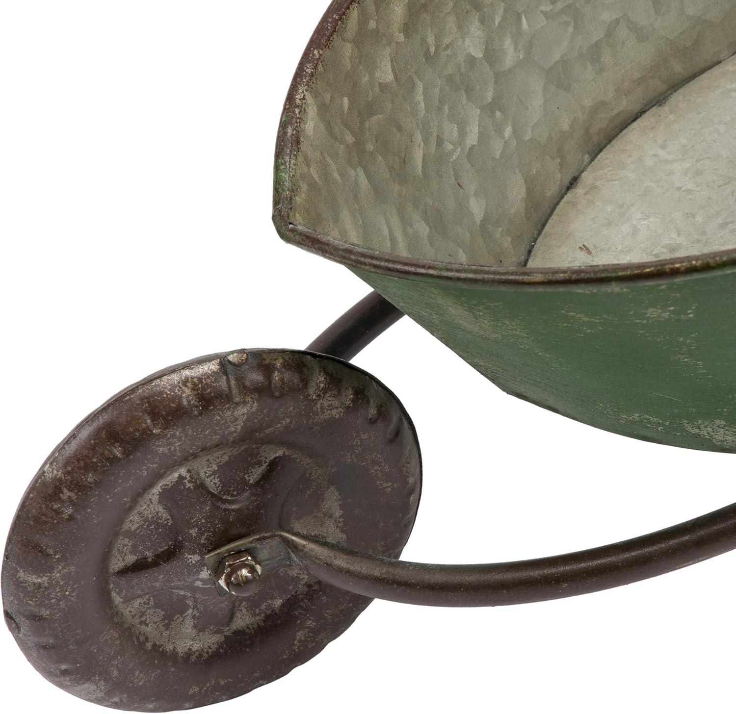 2pk Rustic Iron Wheelbarrow Garden Novelty Planter Green - Alpine Corporation