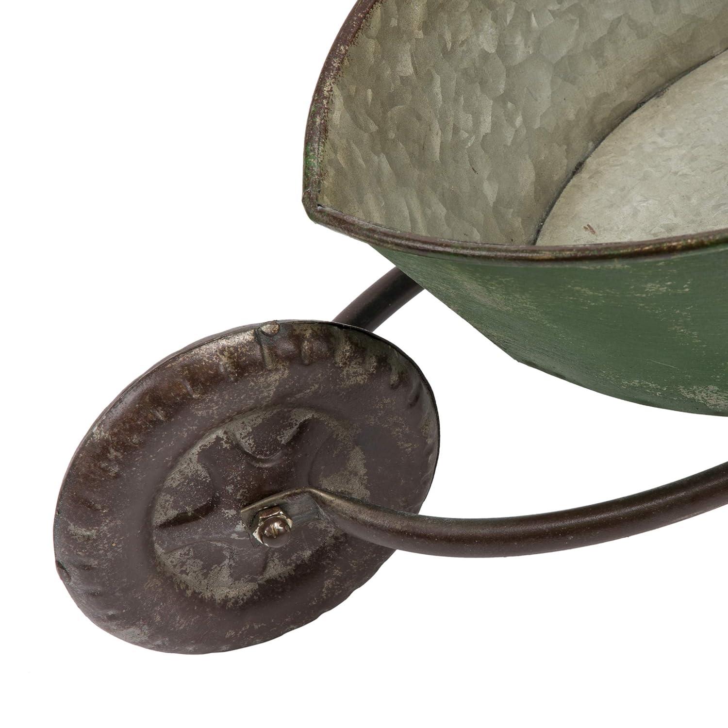 2pk Rustic Iron Wheelbarrow Garden Novelty Planter Green - Alpine Corporation