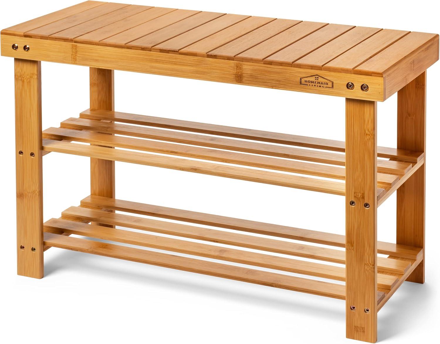 Bamboo 3-Tier Weatherproof Shoe Rack Bench with Storage