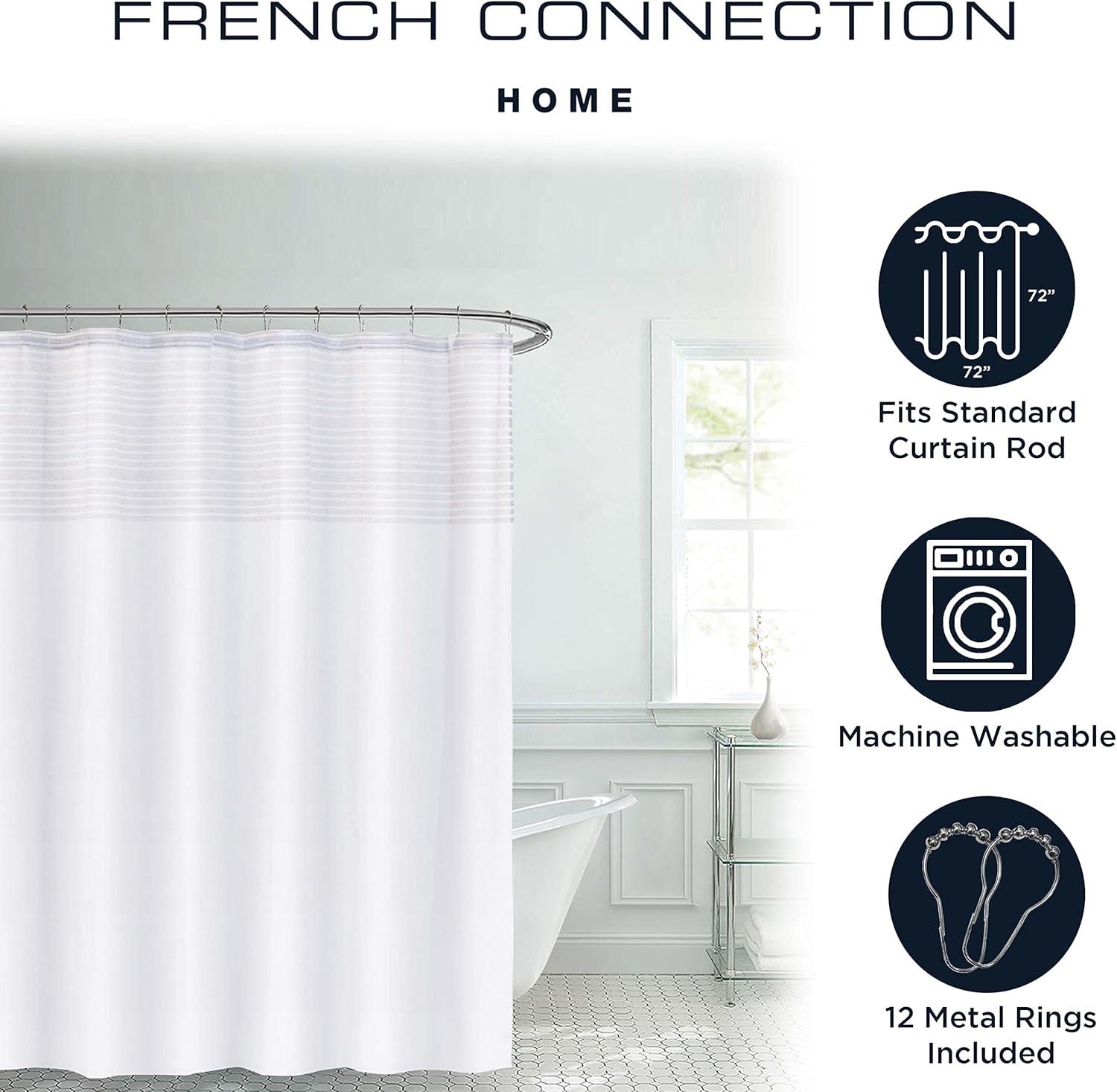 French Connection Striped 13 Piece Shower Curtain Set + Hooks