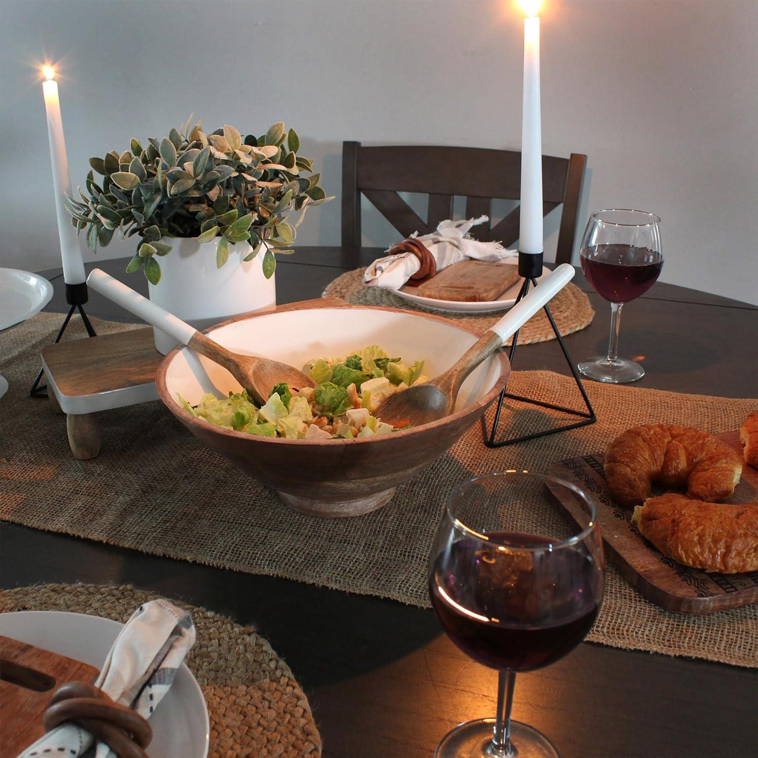 AuldHome Design Wooden Salad Bowl Set Large Serving Bowl w/ Utensils; Salad Serving Set in Mango Wood