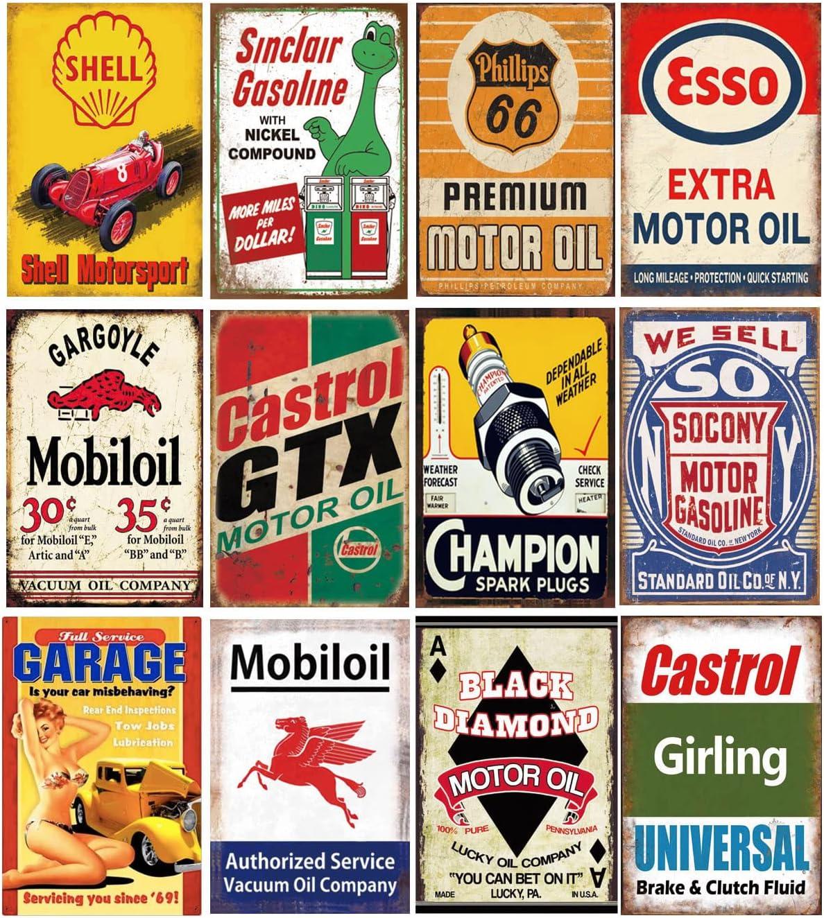 12 Pieces Reproduced Vintage Gas Oil Car Tin Signs, Home Bar Man Cave Garage Decor (wm Penn)