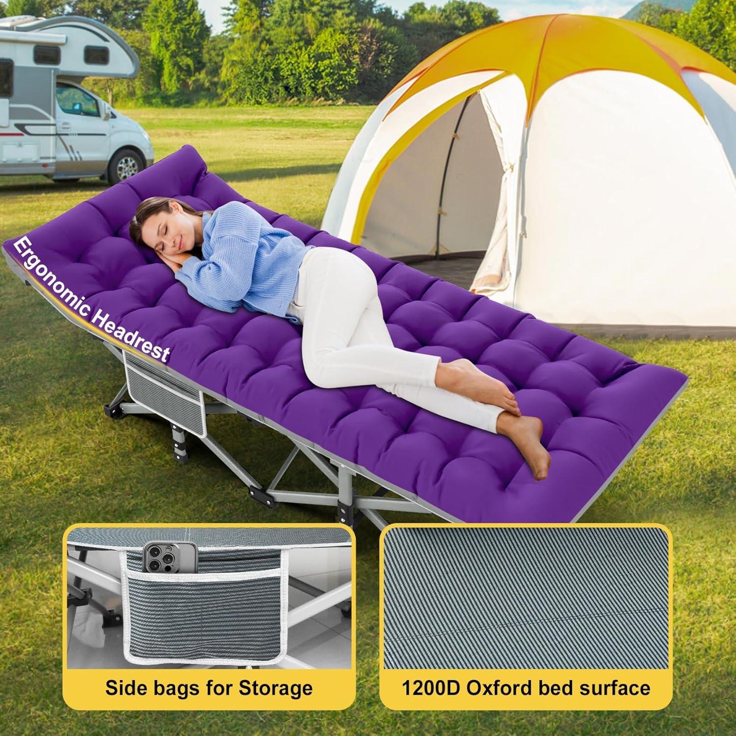 Folding Camping Cot Portable Outdoor Heavy Duty Sleeping Cot with Mattress and Carry Bag