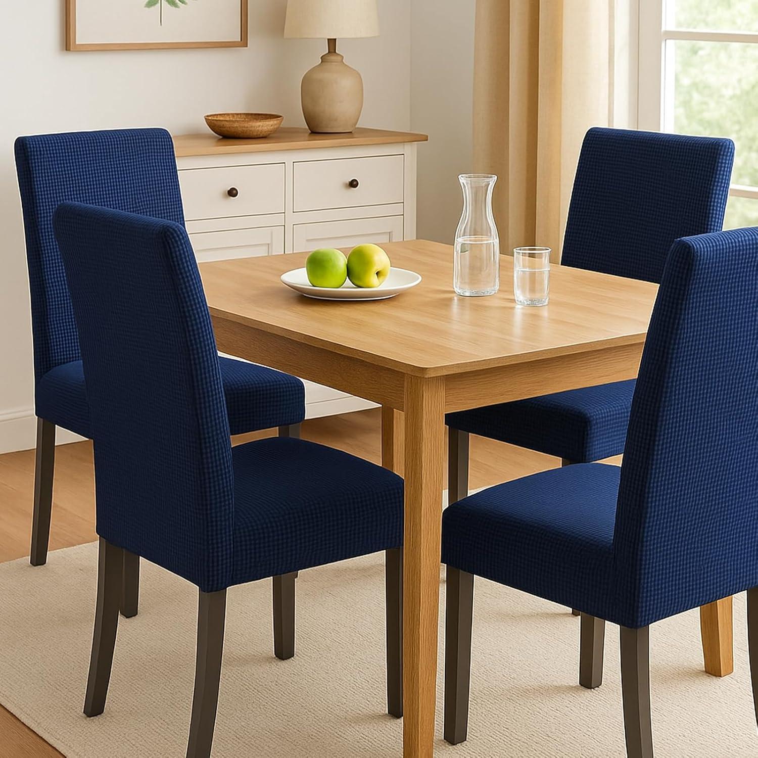 Chair Covers for Dining Room 4 Pack Navy Blue Chair Covers Super Fit Washable Kitchen Chair Protector Cover for Dining Room, Hotel, Ceremony