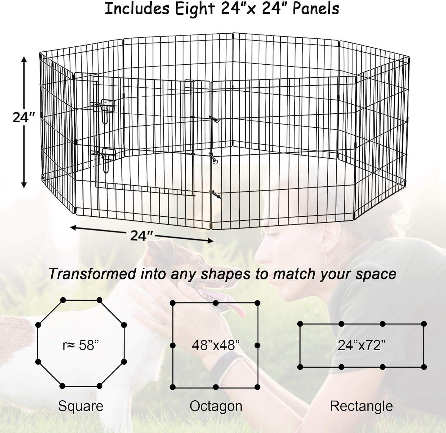 Black Metal 24'' x 24'' Portable Folding Pet Playpen with Top Cover