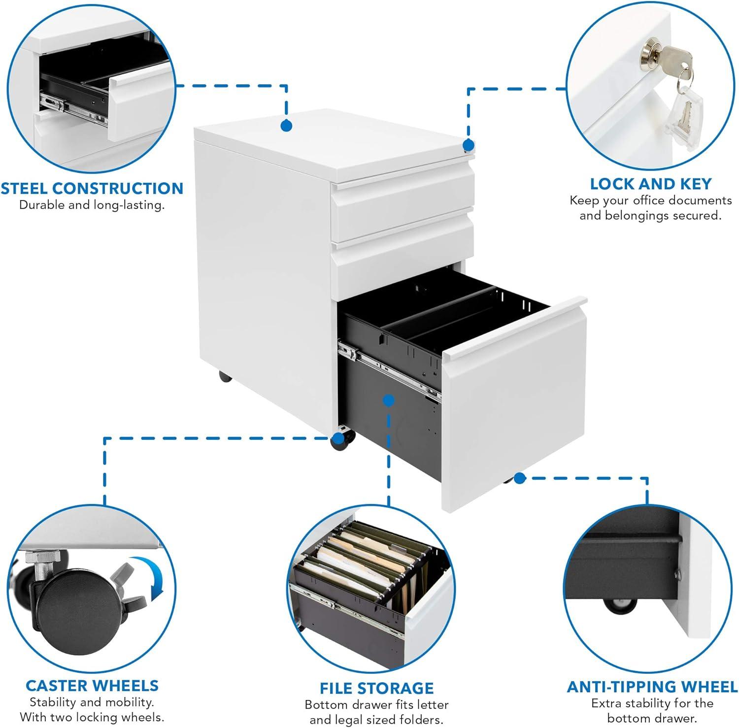 Mount-It! Mobile Vertical File Cabinet with Three Drawers | Under Desk Rolling Storage