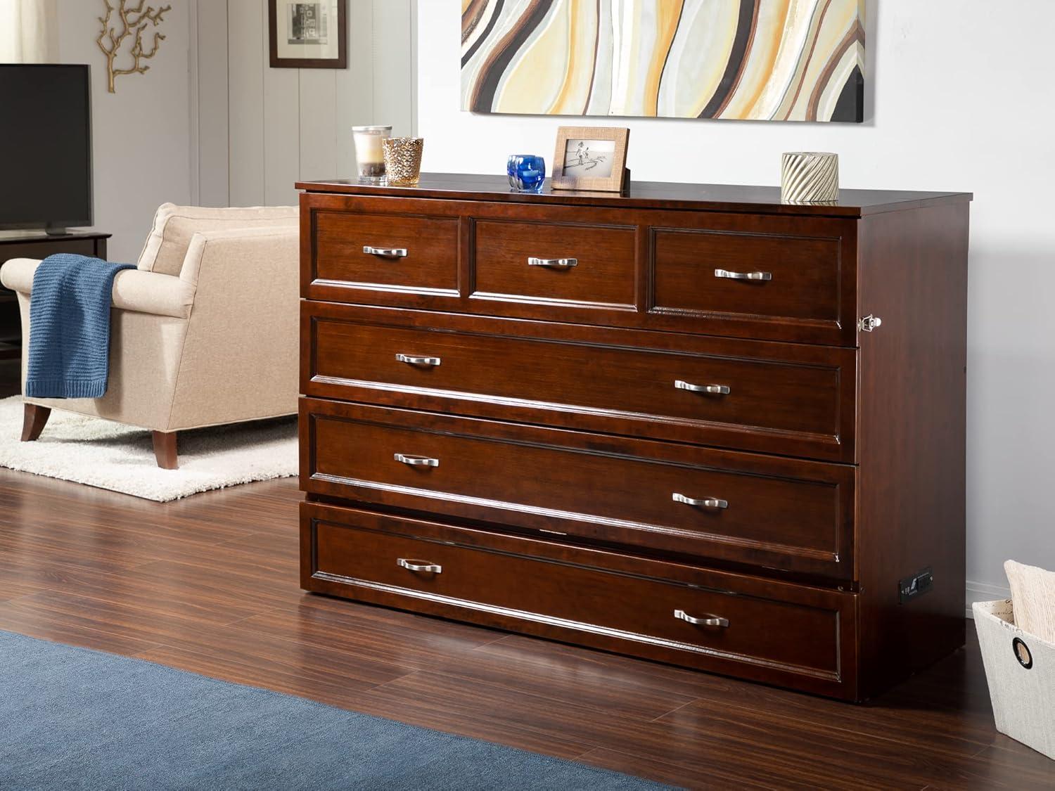 Queen Deerfield Murphy Bed Chest with Charging Station Walnut - AFI: Space-Saving Design, No Box Spring Needed