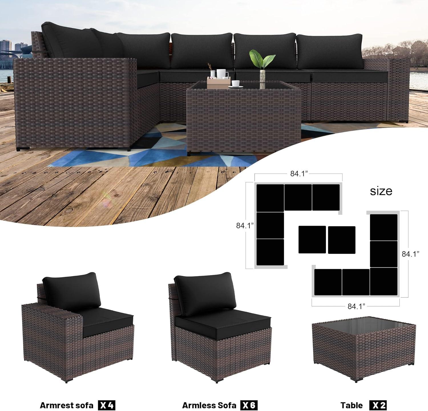 Kullavik 12PCS Outdoor Patio Furniture Set PE Wicker Rattan Sectional Sofa Patio Conversation Sets,Navy Blue