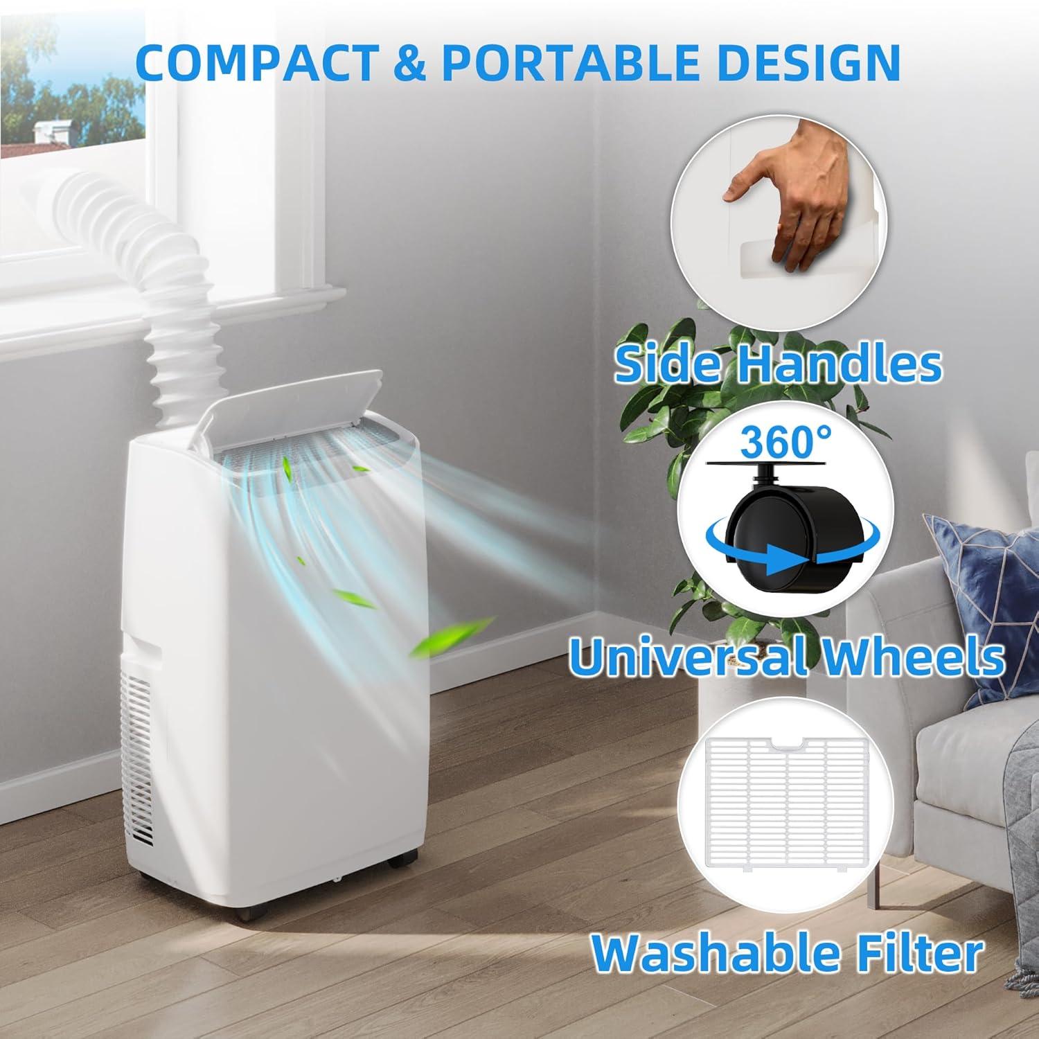 VELBAY 14,000 BTU 700 Sq Ft Portable 3-in-1 Air Conditioner with Dehumidifier, White