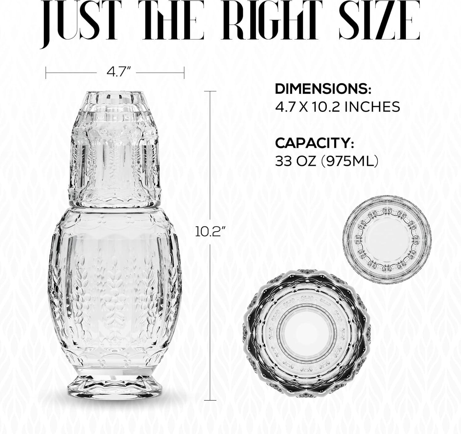 Elle Décor Vintage Night Bedside 33 oz. Water Carafe With Tumbler, 2-Piece Set,Clear