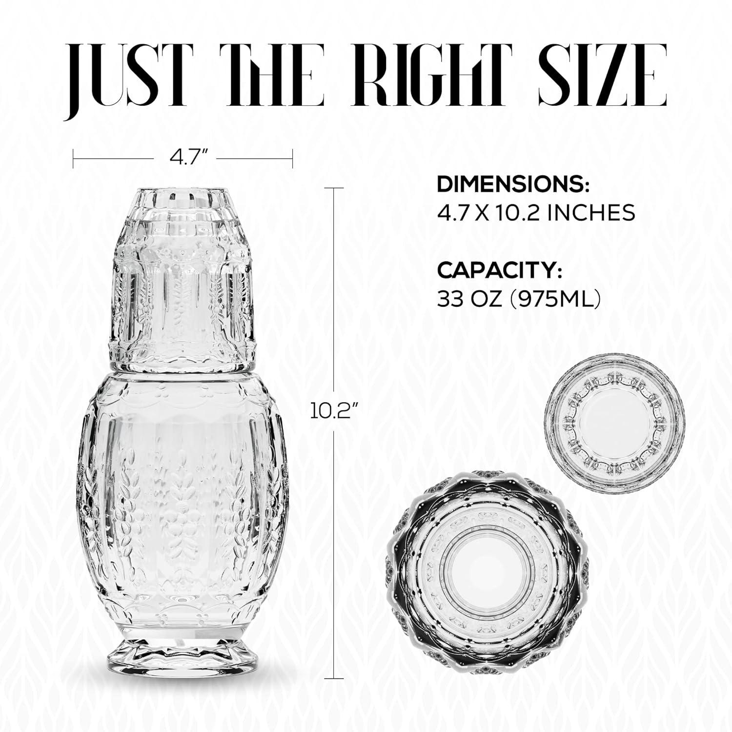 Elle Décor Vintage Night Bedside 33 oz. Water Carafe With Tumbler, 2-Piece Set,Clear