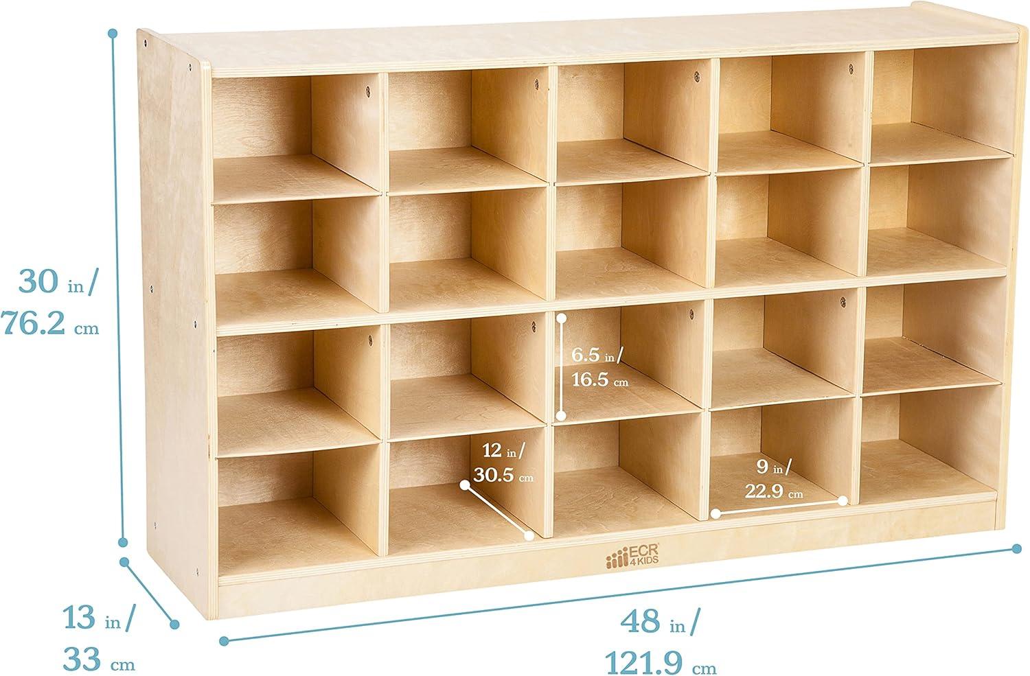 ECR4Kids 20 Cubby Mobile Tray Storage Cabinet, 4x5, Natural