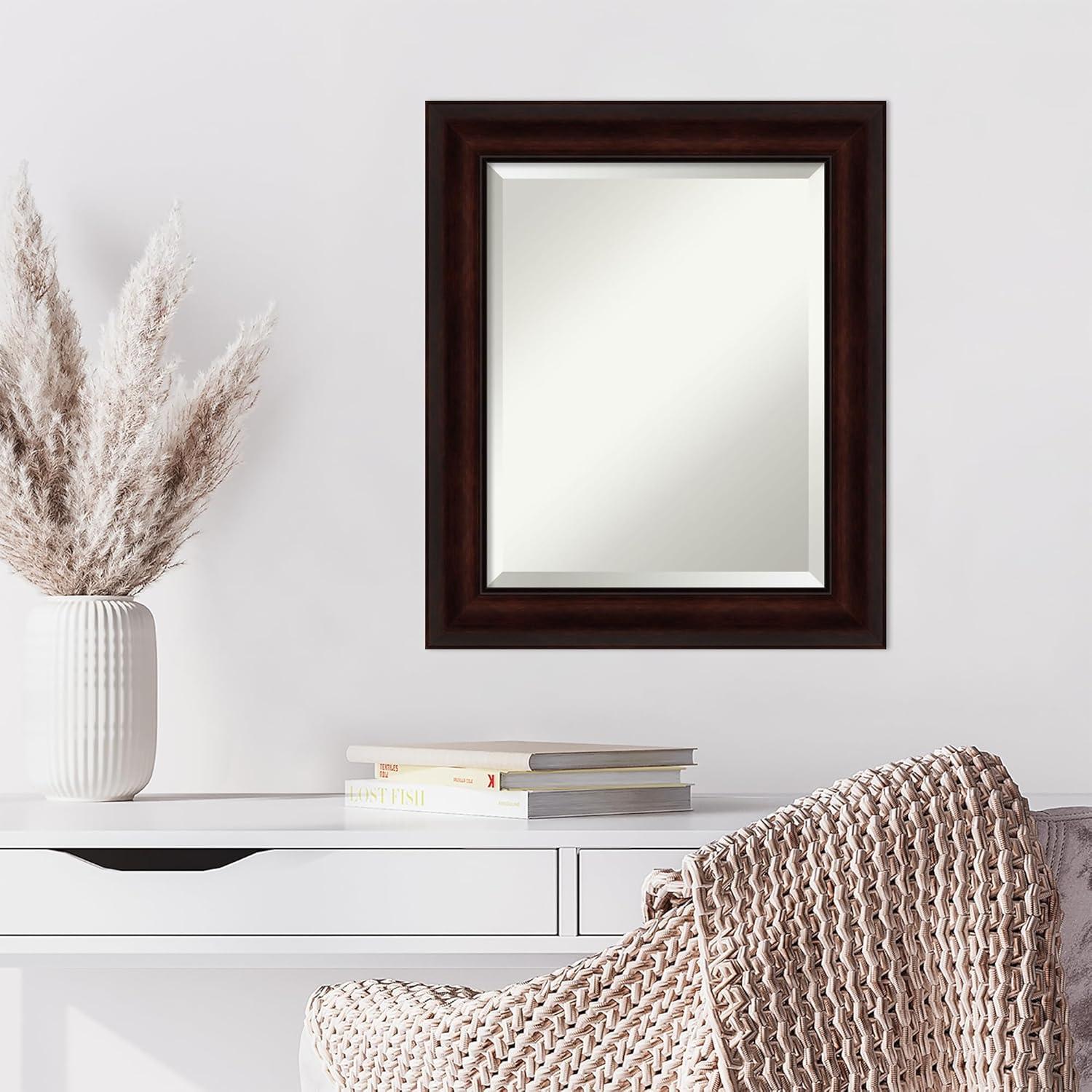 Amanti Art Beveled Bathroom Wall Mirror - Coffee Bean Brown Frame - Coffee Bean Brown Outer Size: 25 x 25 in