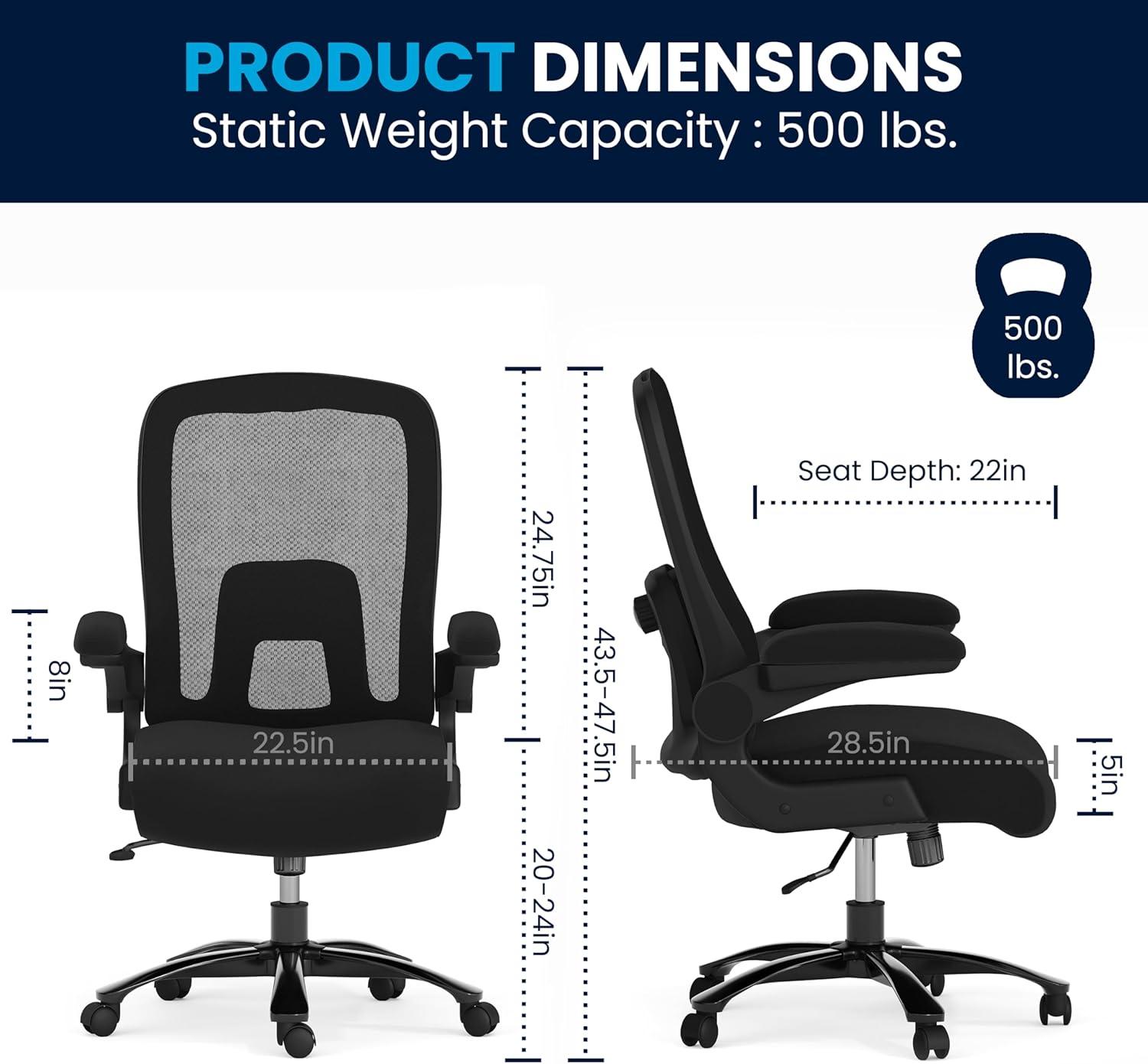 Flash Furniture HERCULES Series Big & Tall 500 lb. Rated Mesh Executive Swivel Ergonomic Office Chair with Adjustable Lumbar