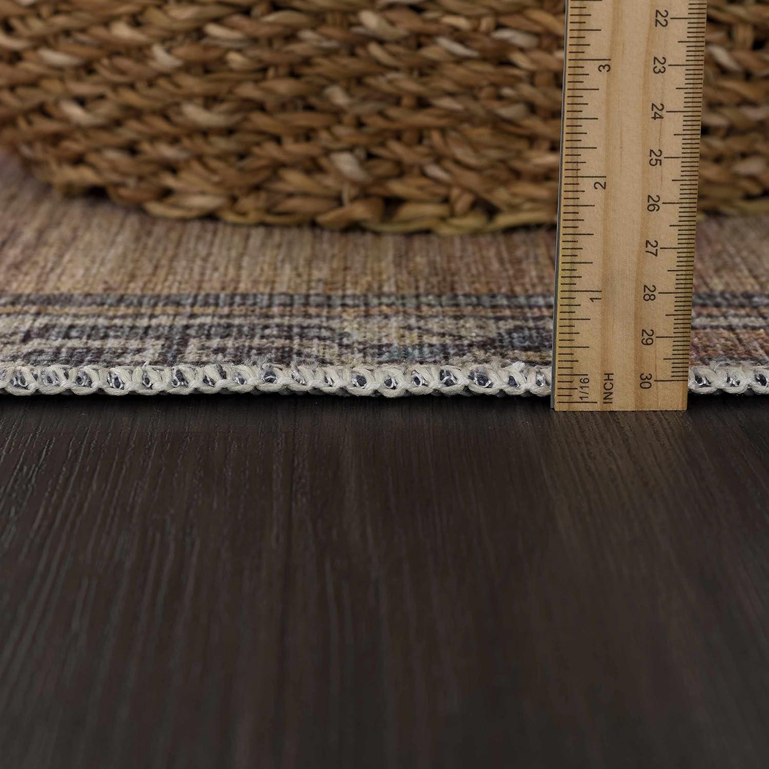 Boutique Rugs Medinah Boho Vintage Area Rug - Traditional Damask Floral Carpet for Living Room, Bedroom - Machine Washable - Dark Red, Camel, Dark Brown - 7'6" x 9'6" (8x10)