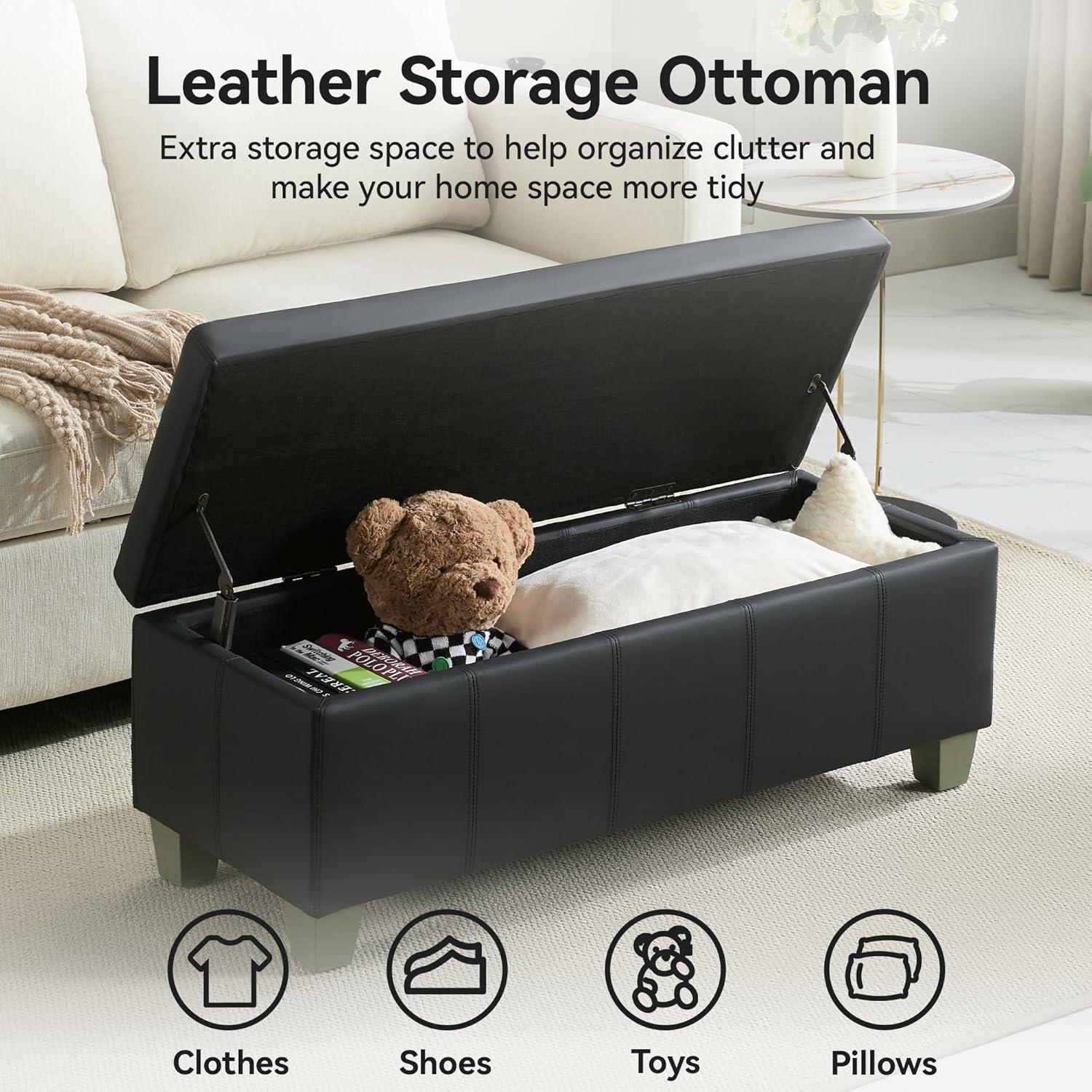 Ebern Designs Faux Leather Upholstered Storage Bench | Wayfair