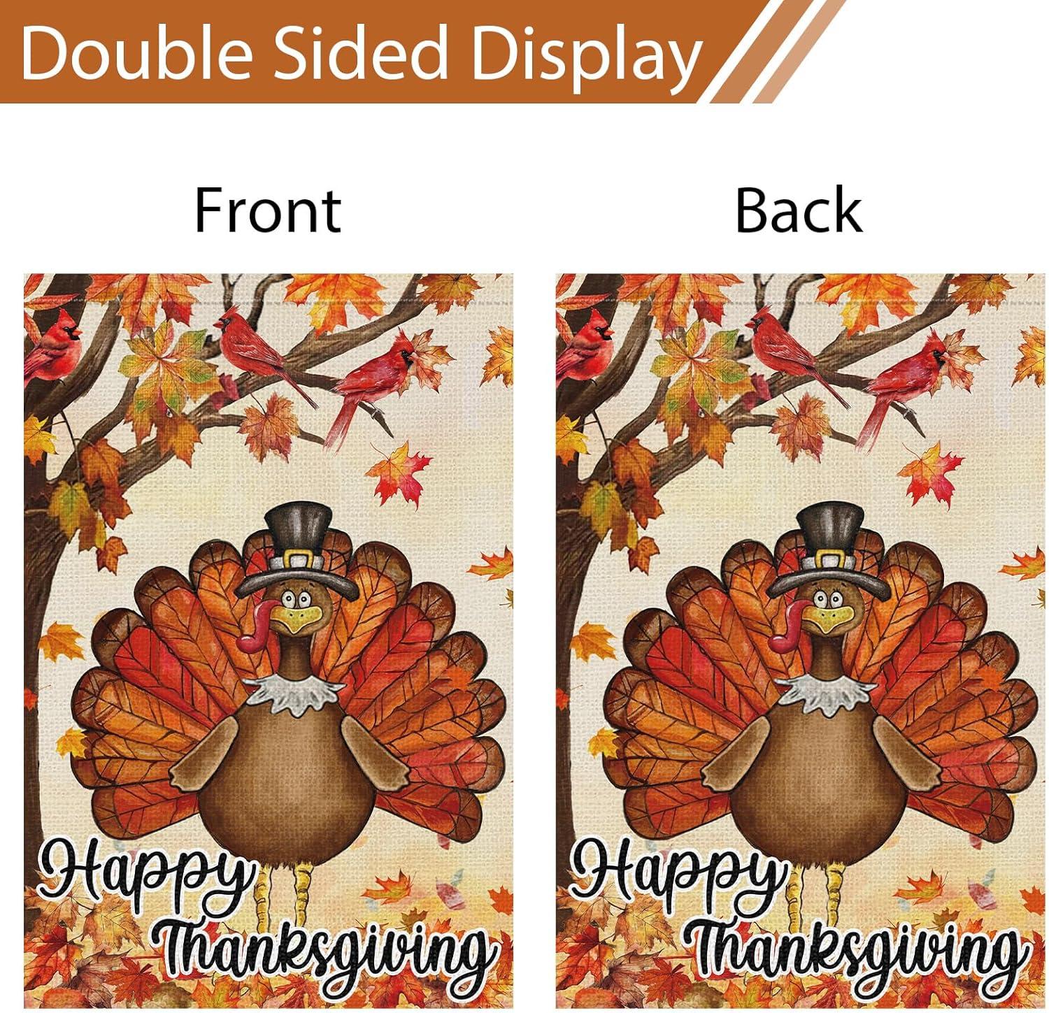 Thanksgiving Garden Flag,Happy Thanksgiving Flags 12 x 18 Inch Thanksgiving House Flag Double-Sided 2 Layer Thanksgiving Turkey House Flag For Thanksgiving Decoration