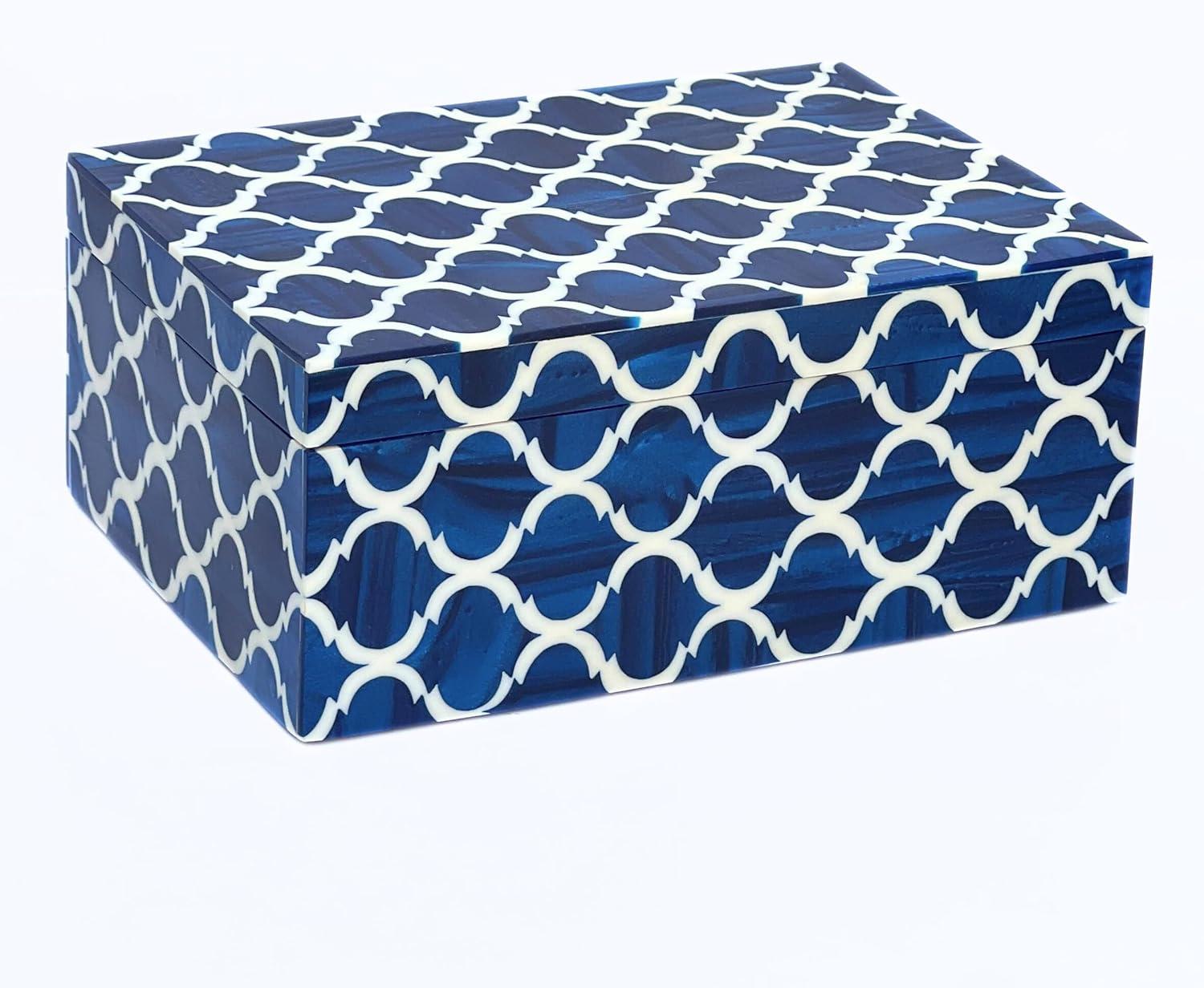 Moroccan Pattern Resin Box Decorative Handmade Storage Box 7x3 x5 inche Blue & White collectiblesbuy
