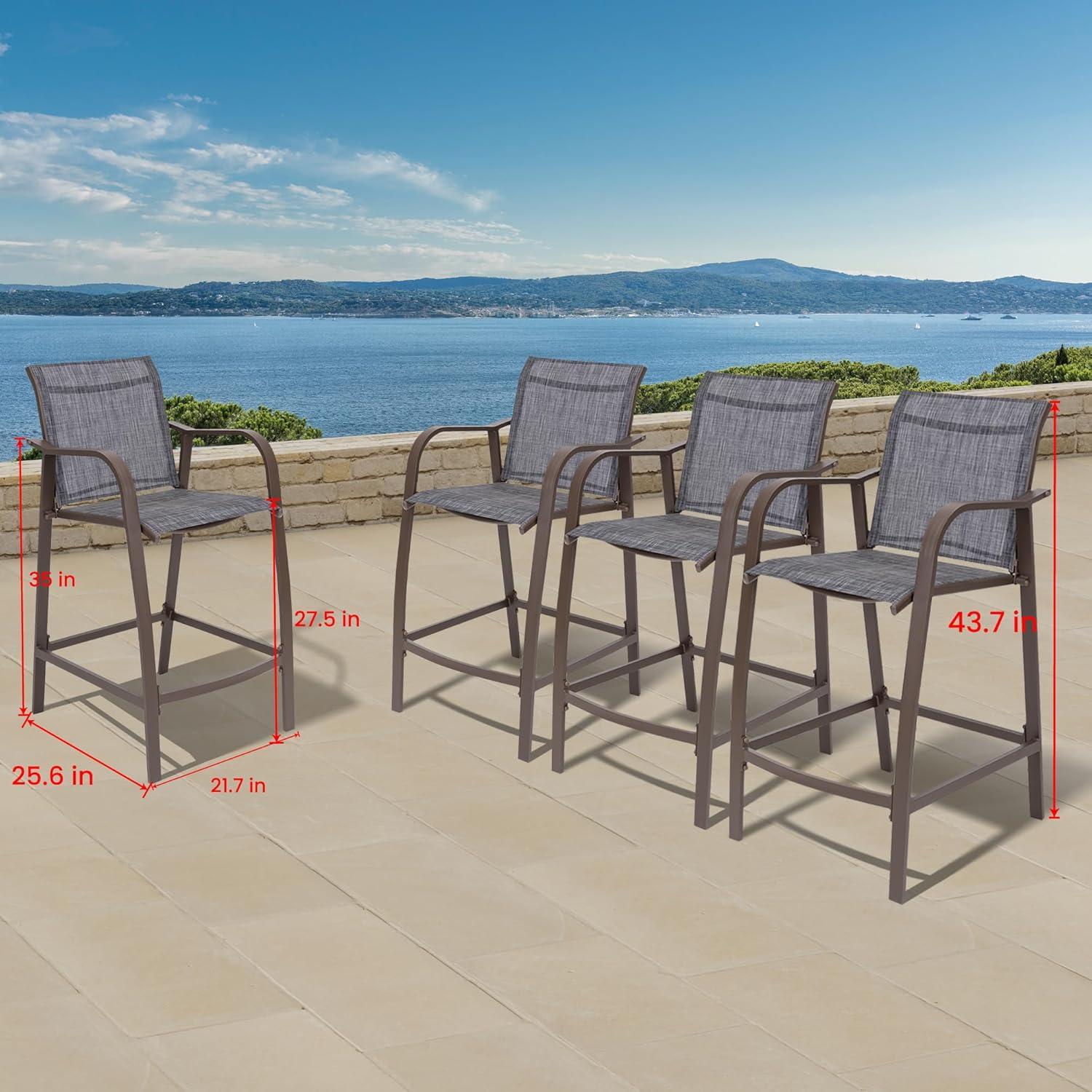 Pellebant Set of 2 Outdoor Counter Height Bar Stools  Aluminum Patio Bar Chairs,Espresso
