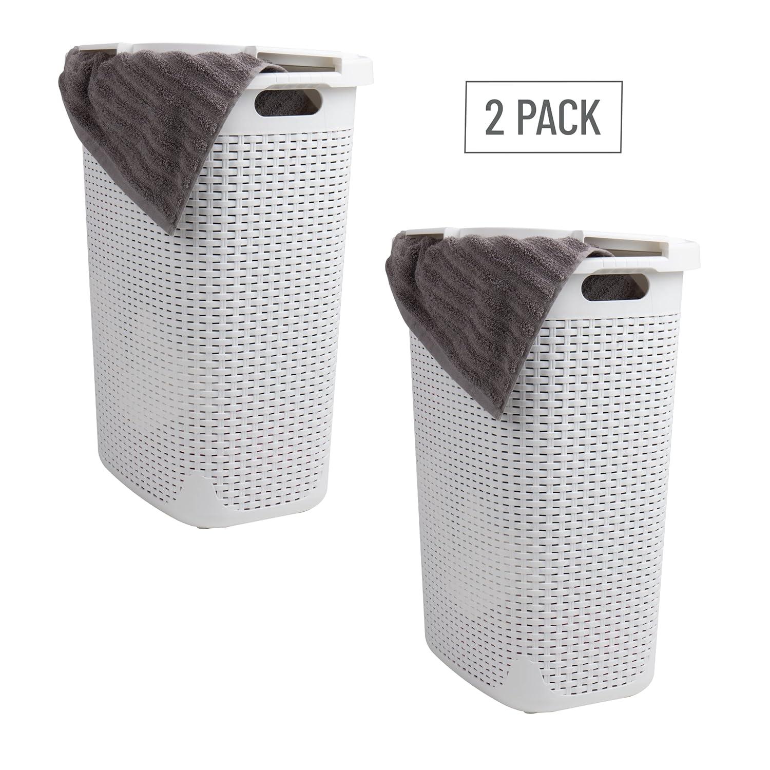 Mind Reader Mind Reader 60L Slim Laundry Hamper, Clothes Basket, Lid, Wicker Style, Plastic