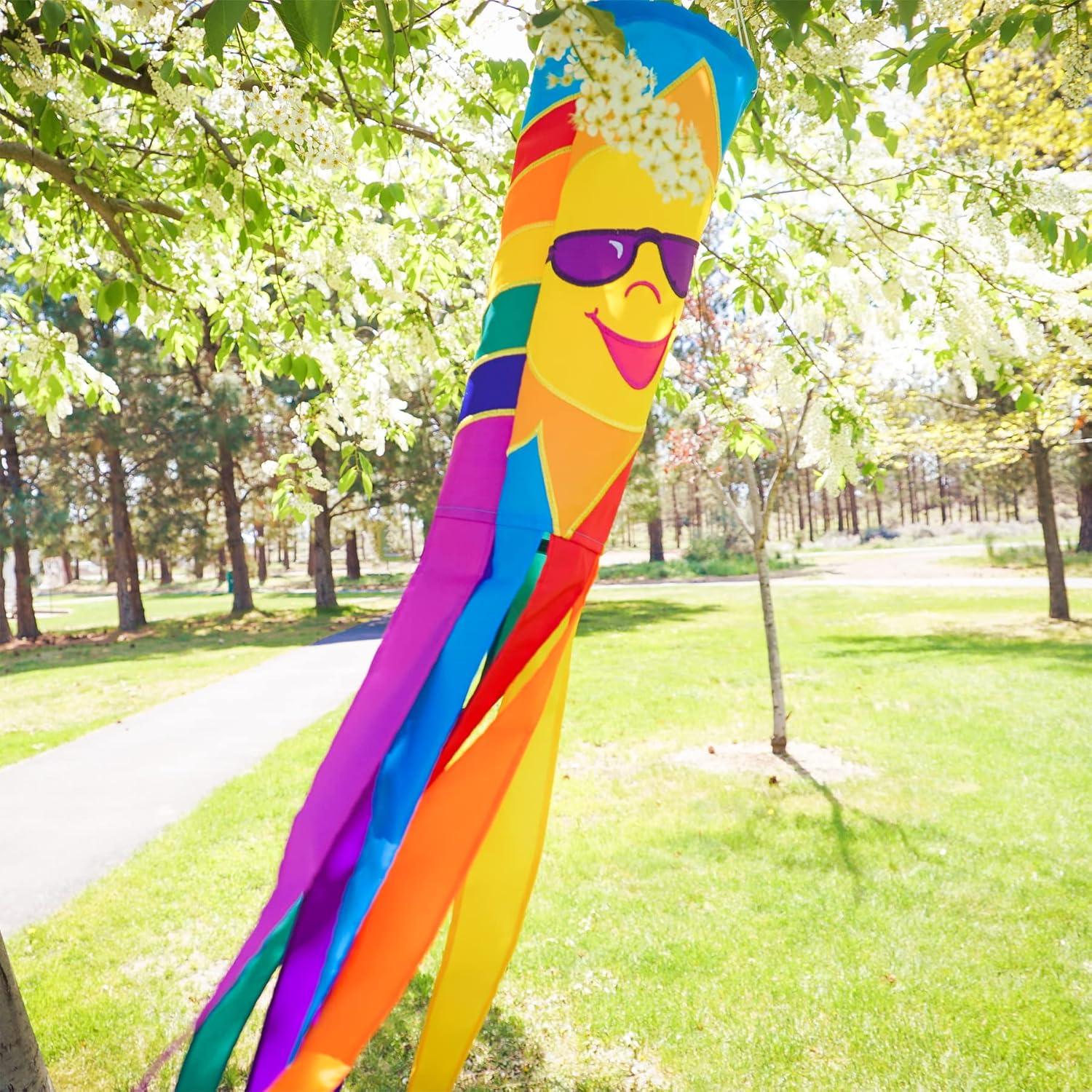 In the Breeze 4697 — Sunny Rainbow Windsock, 40-Inch — Bright and Colorful Outdoor Hanging Decor