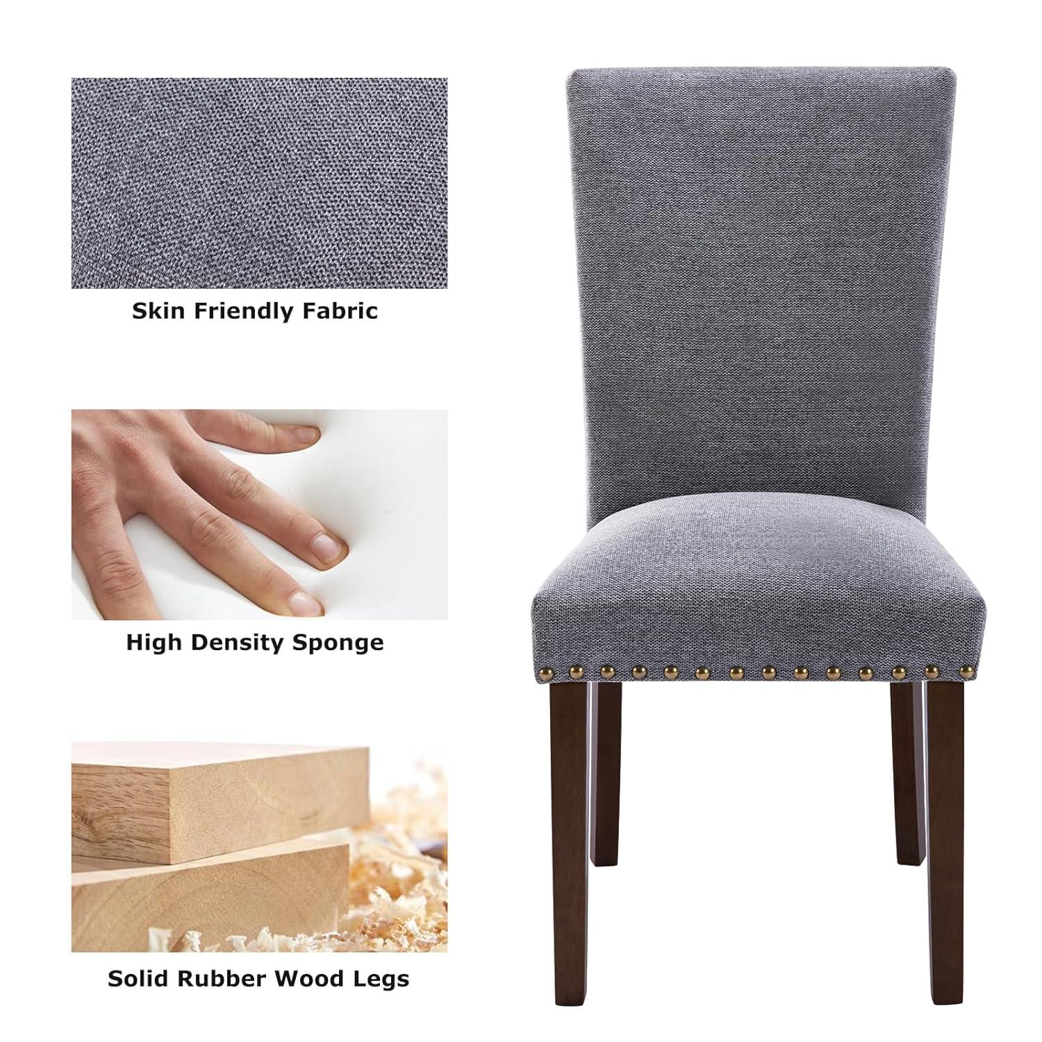 COLAMY Upholstered Parsons Dining Chairs Set of 4, Fabric Dining Room Kitchen Side Chair with Nailhead Trim and Wood Legs - Dark Grey