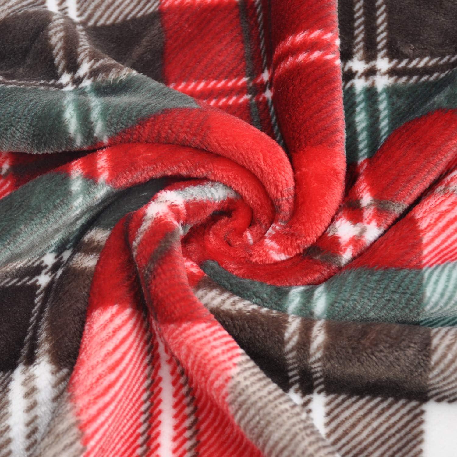 Ultra Soft Throw Blanket with Plaid, Cozy Flannel Fleece Luxury Blanket for Bed, Sofa and Couch (50 x 60 inch, Red)