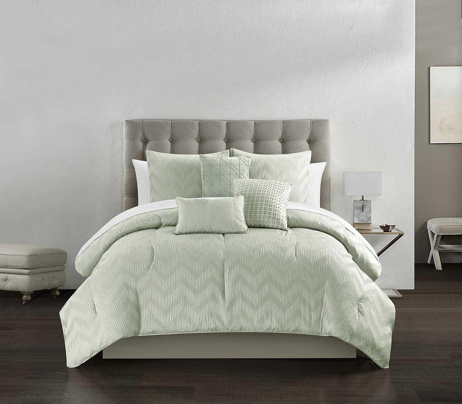 Chic Home Holly 6-Piece Solid Comforter Set, Queen, Green