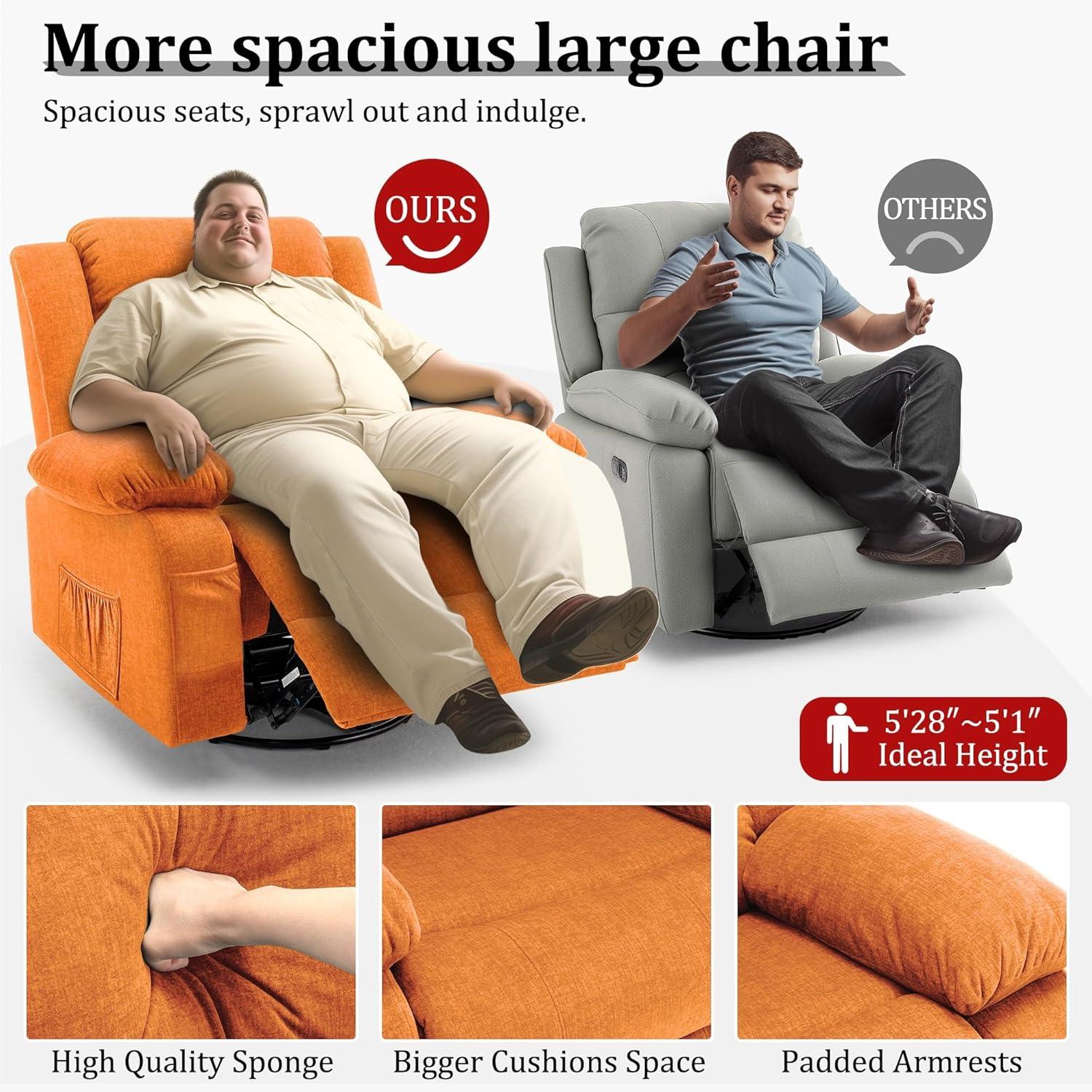 Ebern Designs Ellisse Recliner Chair, Wide Rocker Chair, Rocking Chair with Massage and Heat, 360°Swivel Rocking Chairs, Oversized Recliner for Adult