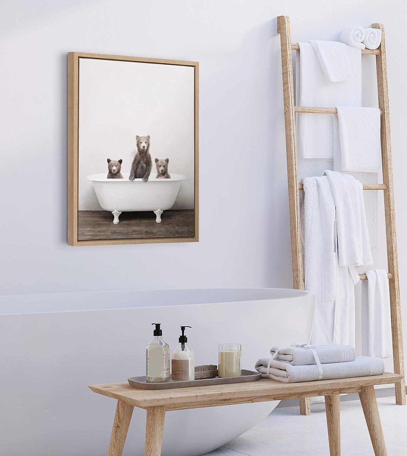18" x 24" Sylvie Three Little Bears in Vintage Bathtub Framed Canvas by Amy Peterson Natural: Wall Display