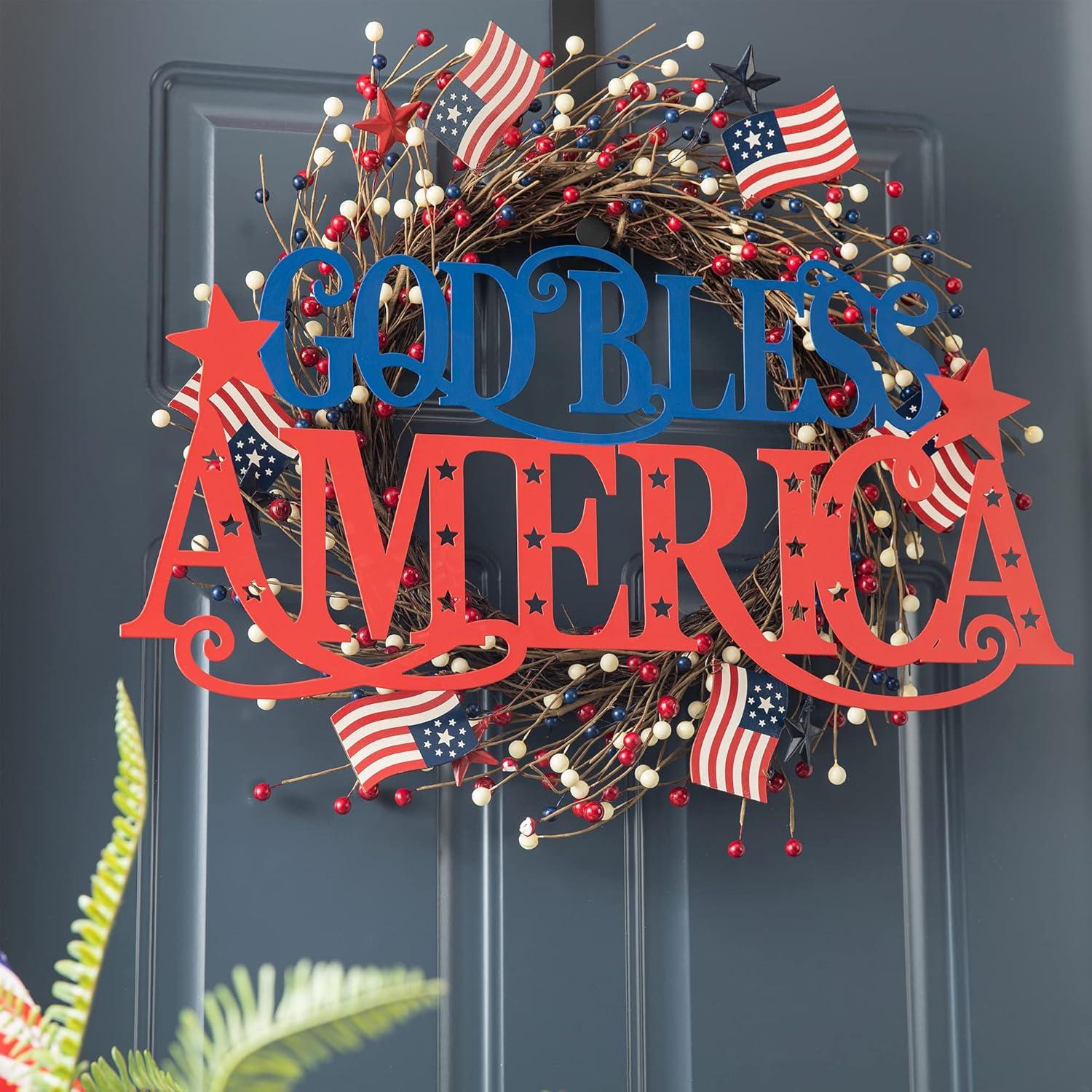 24" Red and Blue Iron Patriotic Wall Decor Sign