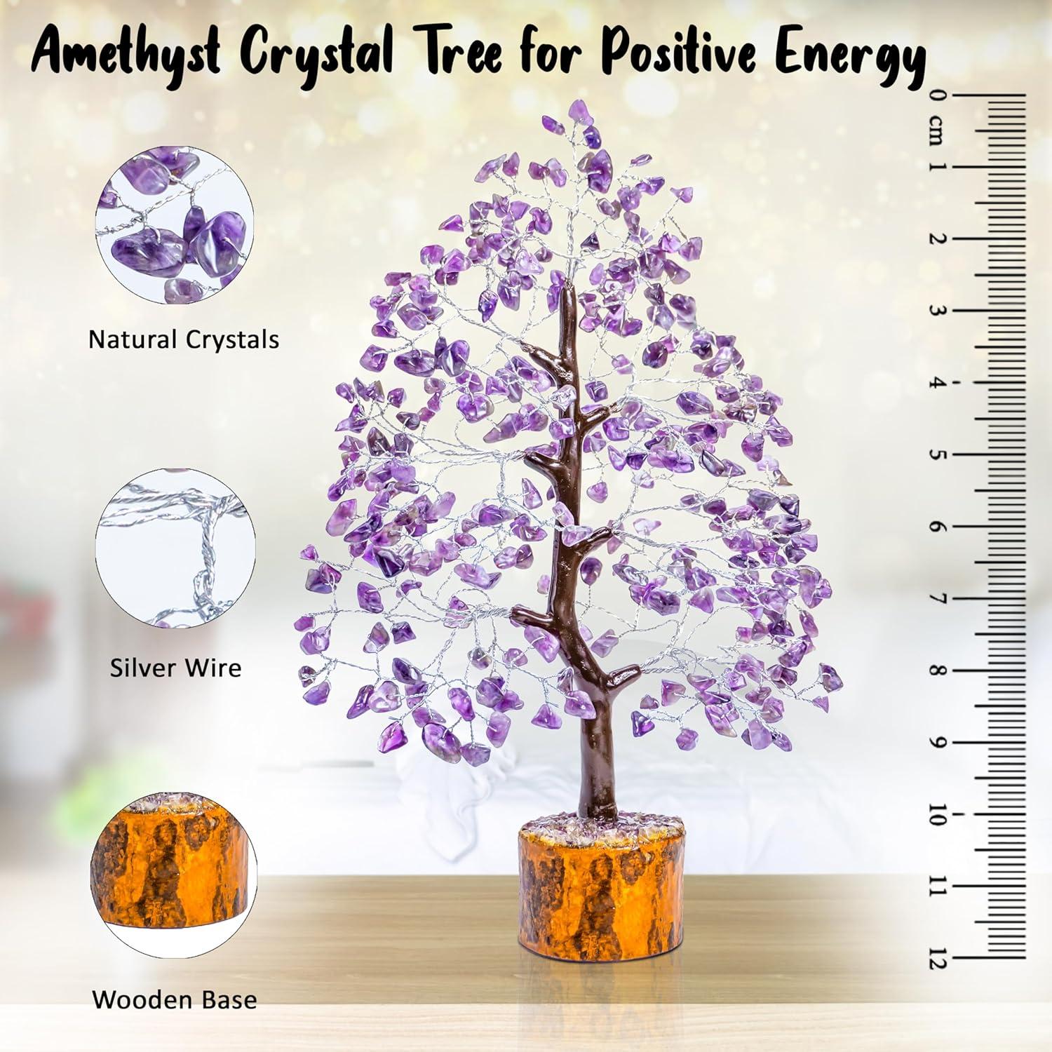 Amethyst Chakra Tree of Life - Crystal Tree for Positive Energy, Feng Shui Decor - Handmade Gemstone Tree, Good Luck Money Bonsai, Purple Healing Crystals, Meditation Stone, Spiritual Mystical Gift